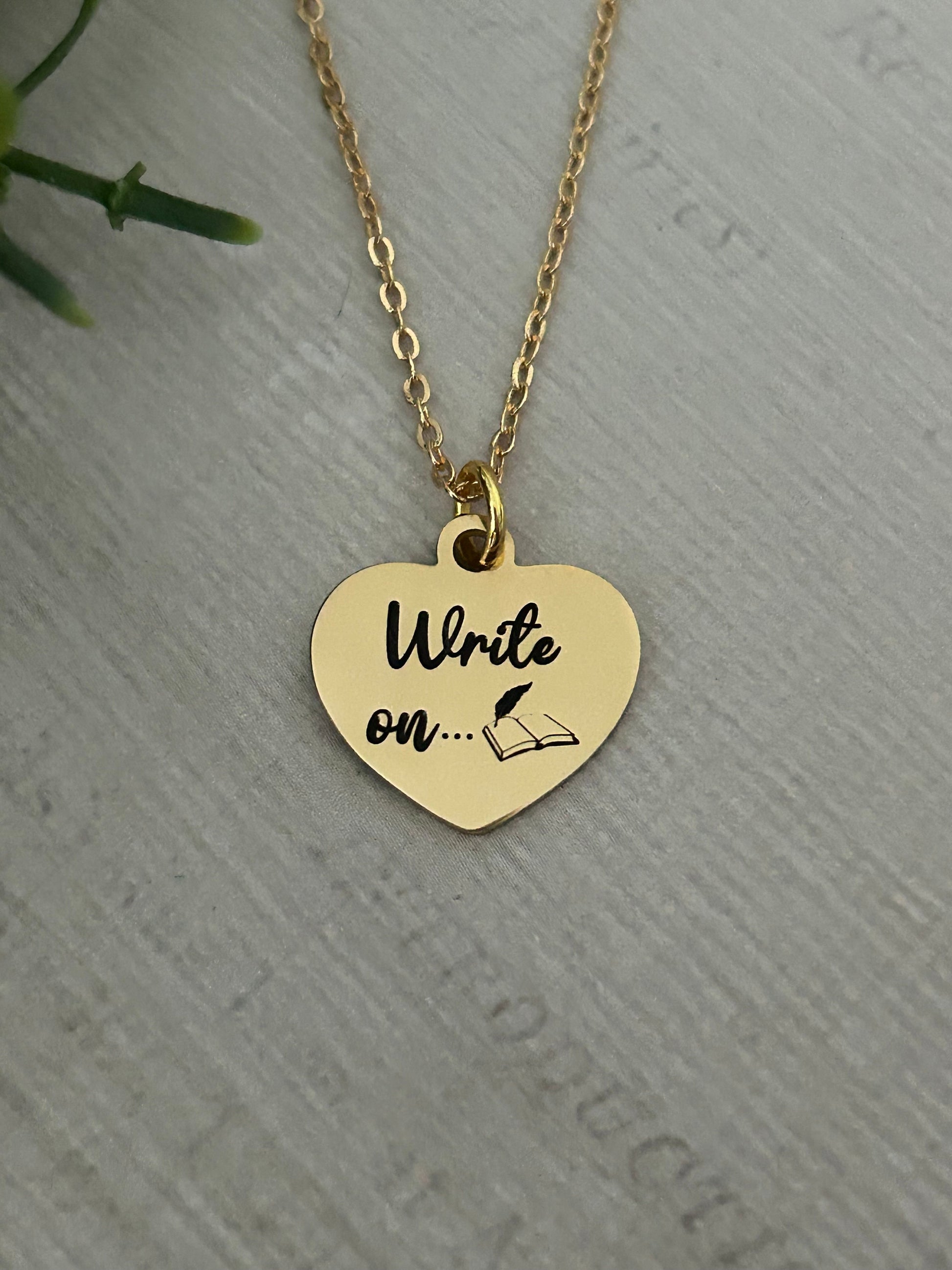 Write on Gold Necklace Gift for Writers Author Pendant Novelist Gift Journaling Writing Jewelry, Love to Write, editor gift, 16K Gold Plated