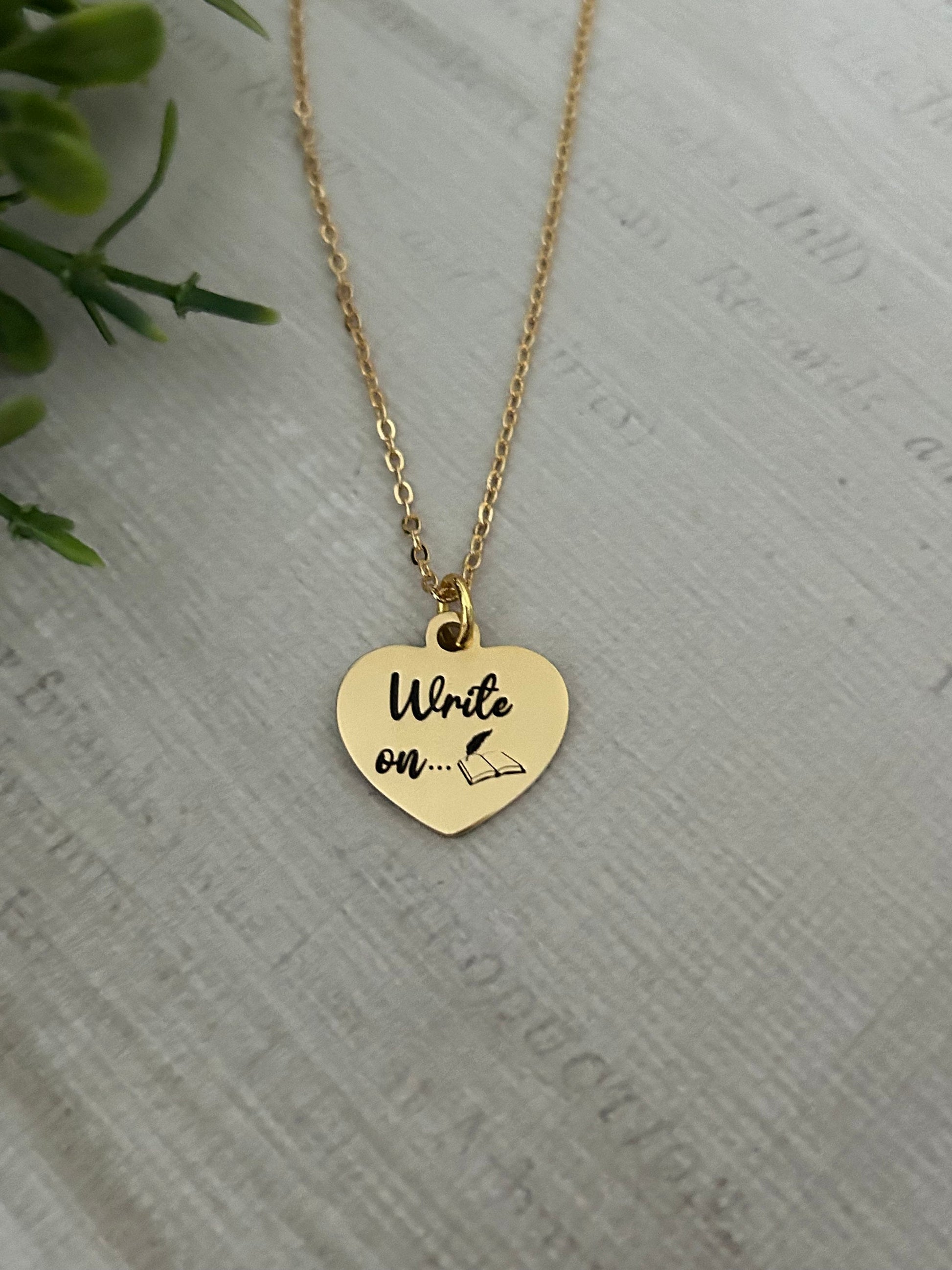 Write on Gold Necklace Gift for Writers Author Pendant Novelist Gift Journaling Writing Jewelry, Love to Write, editor gift, 16K Gold Plated