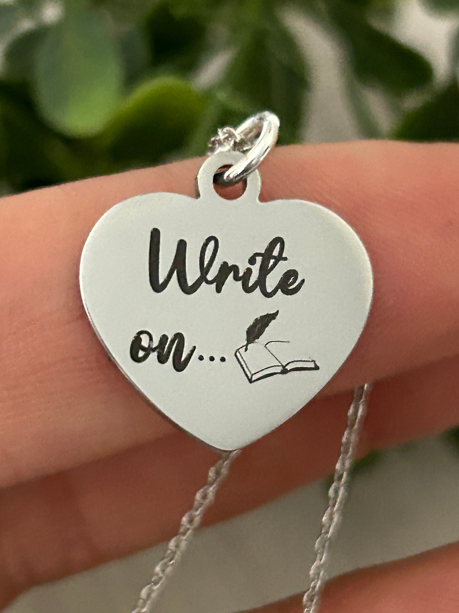 Write on Silver Necklace, Gift for Writers,Author Pendant, Novelist Gift, Writing Jewelry, Love to Write, editor gift, Journalist gift charm