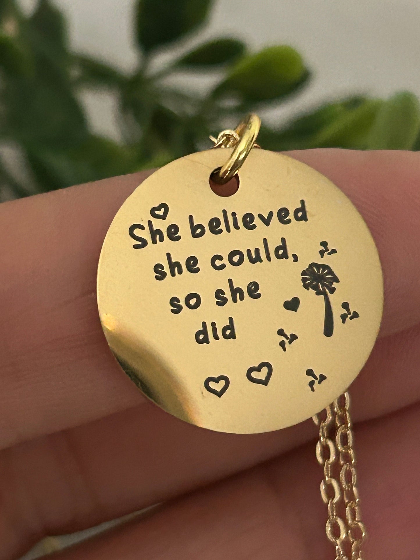 She believed She could so She did Gold Necklace, Inspirational Jewelry, Gift for Daughter, Motivational Charm Pendant, Graduation Gift