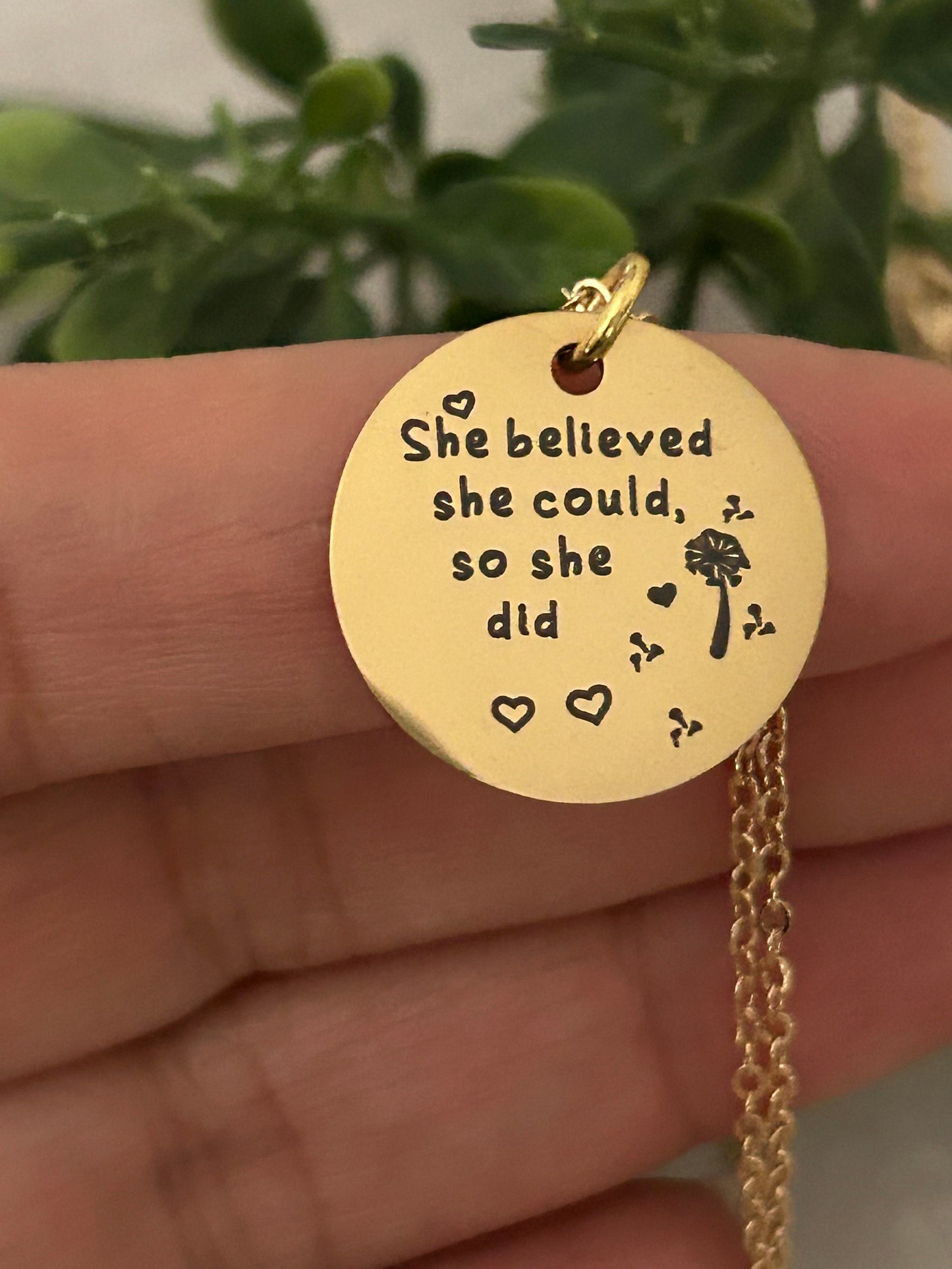 She believed She could so She did Gold Necklace, Inspirational Jewelry, Gift for Daughter, Motivational Charm Pendant, Graduation Gift