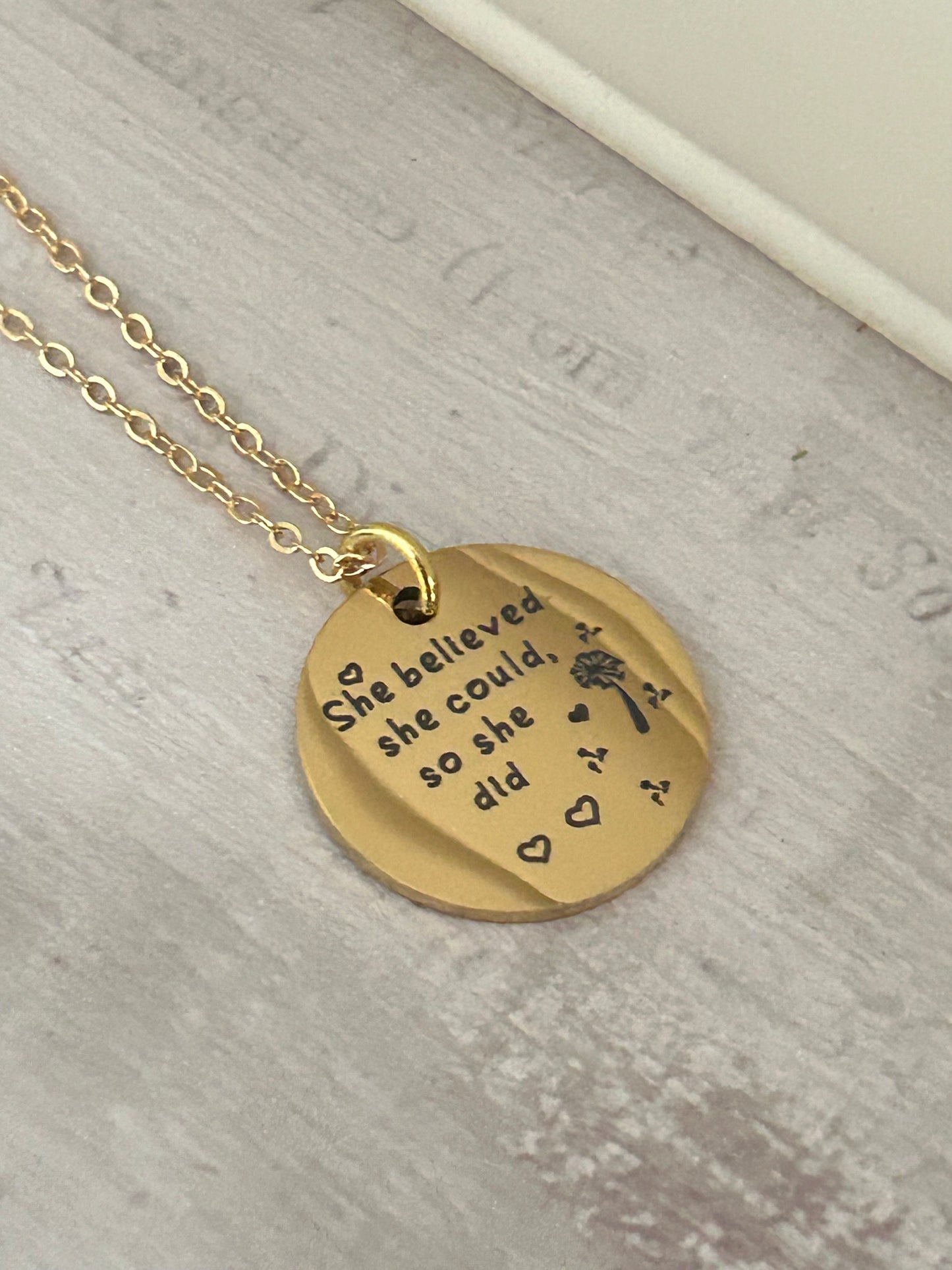 She believed She could so She did Gold Necklace, Inspirational Jewelry, Gift for Daughter, Motivational Charm Pendant, Graduation Gift