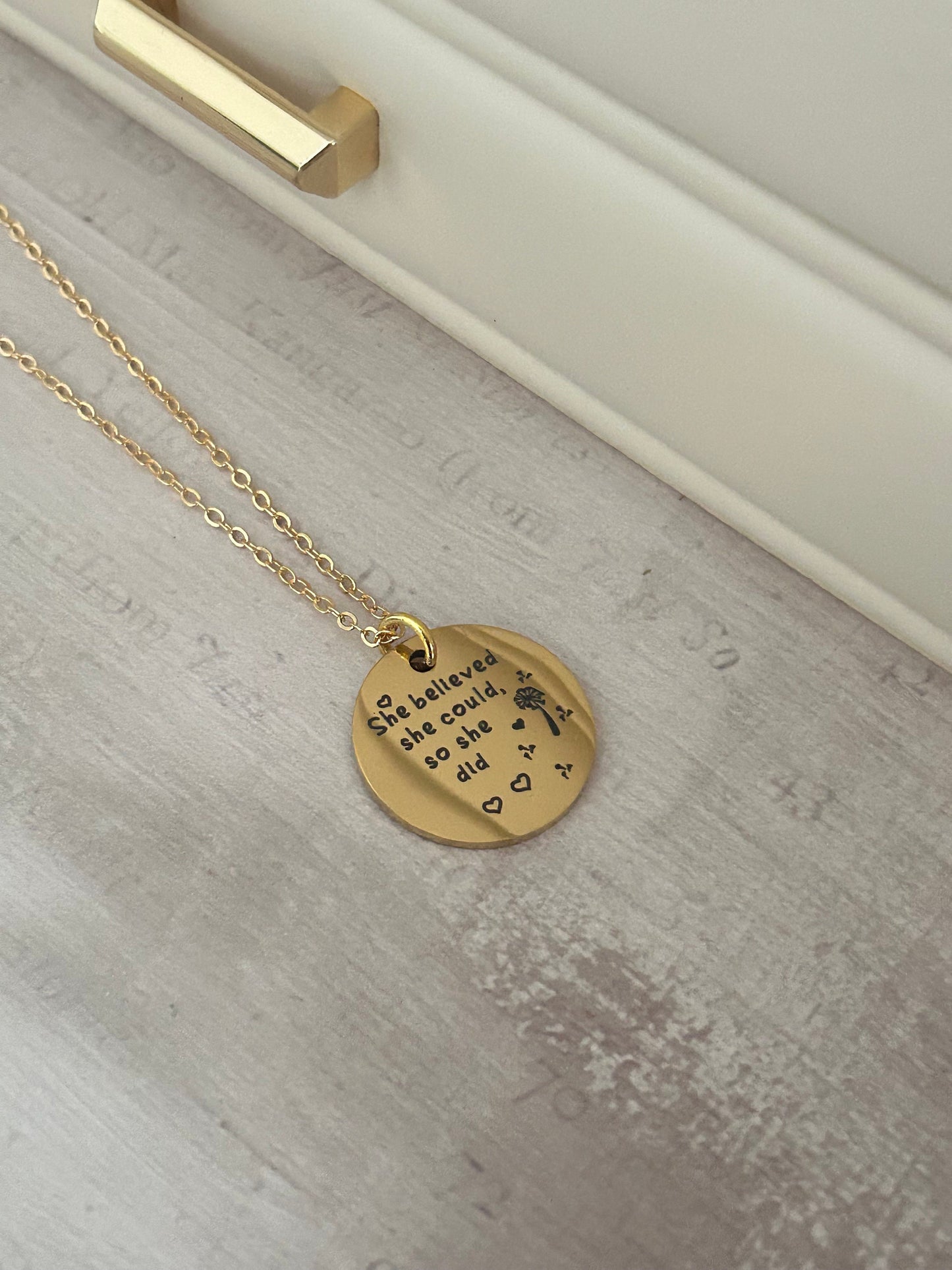 She believed She could so She did Gold Necklace, Inspirational Jewelry, Gift for Daughter, Motivational Charm Pendant, Graduation Gift