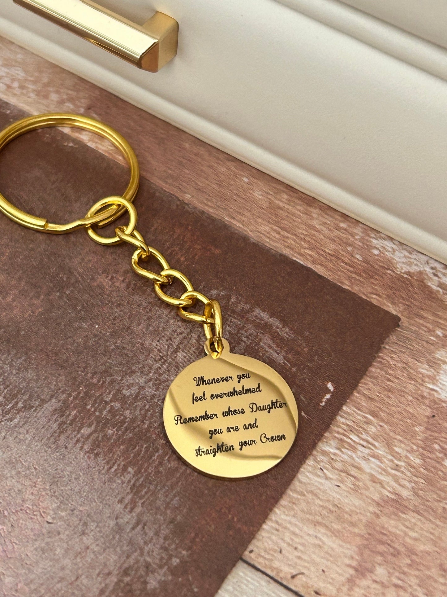 To My Daughter Straighten Your Crown 16K Gold plated Keychain, Motivational Gift, Daughter of The King Charm, gift for daughter, customize