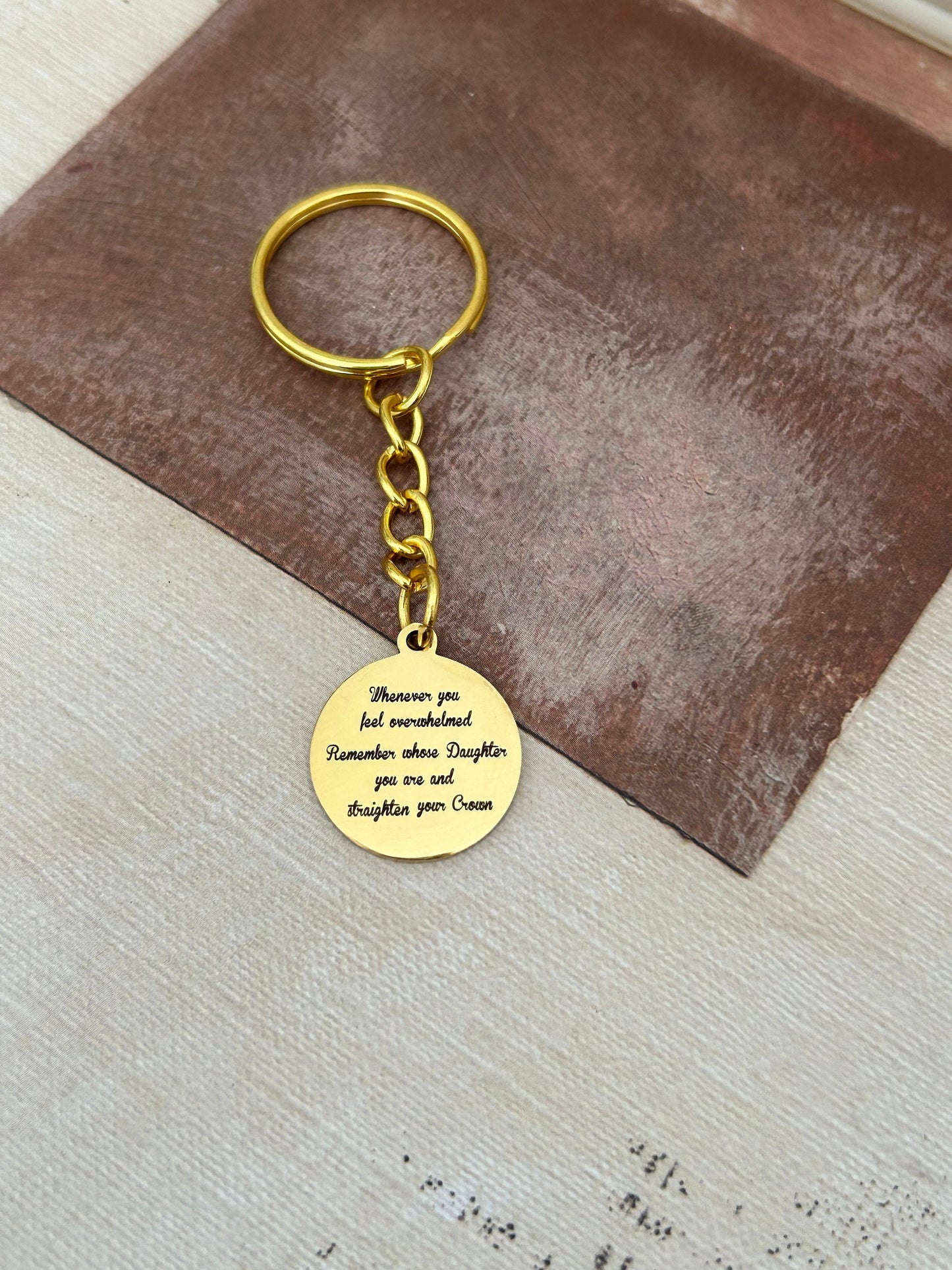 To My Daughter Straighten Your Crown 16K Gold plated Keychain, Motivational Gift, Daughter of The King Charm, gift for daughter, customize