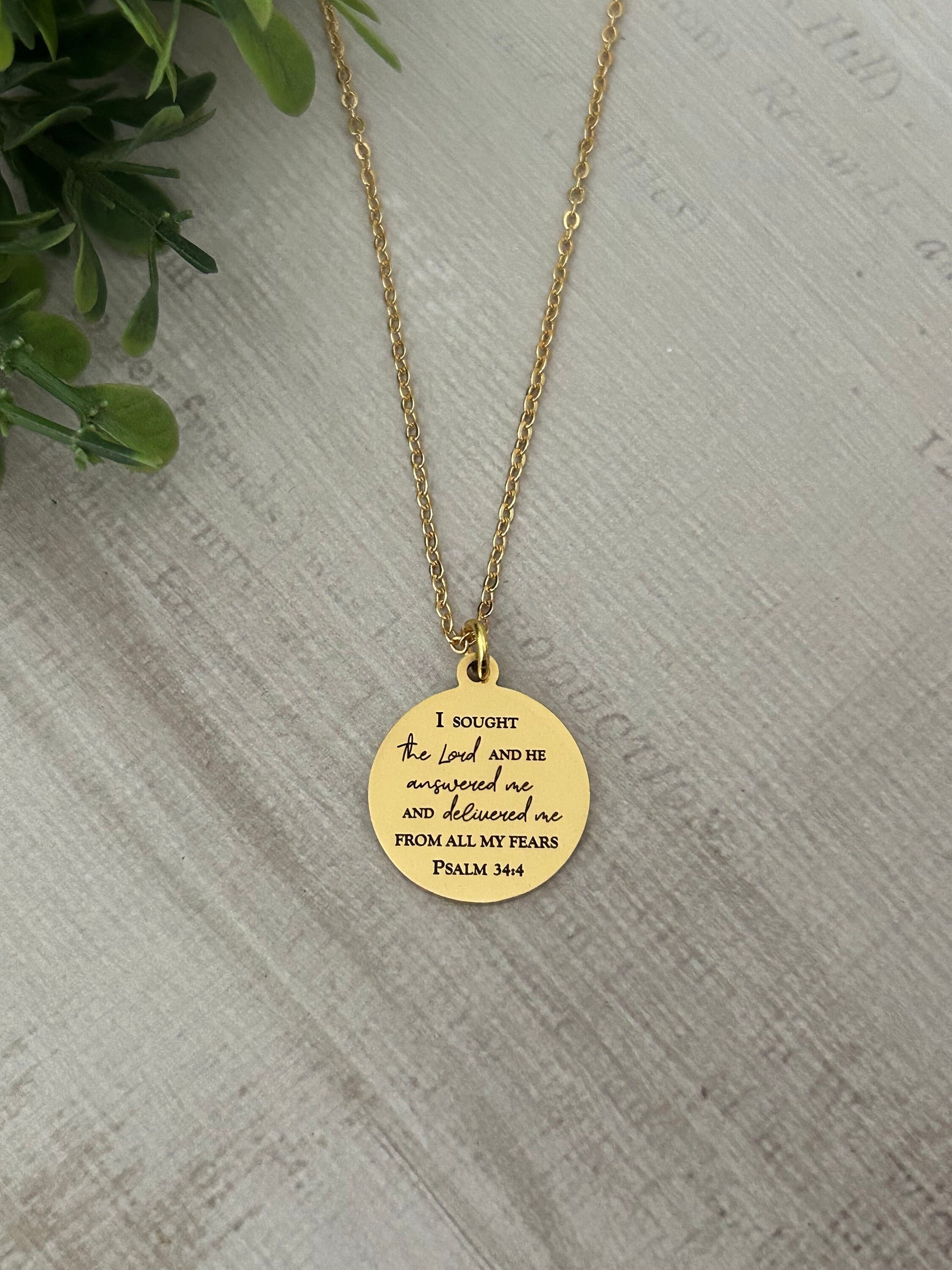 Psalm 34:4 Bible Verse Necklace, Christian Gifts, Scripture Jewelry, I sought The Lord and he answered me, Motivational Gift, Psalm Jewelry