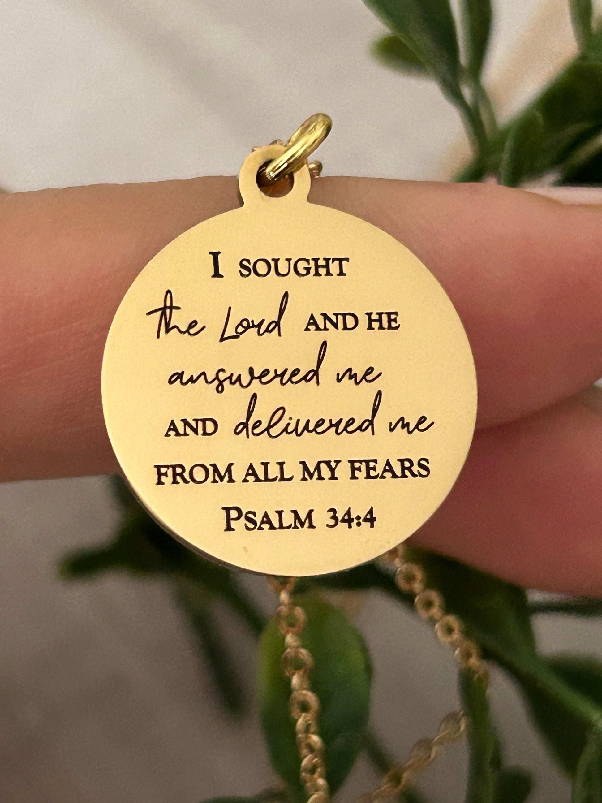 Psalm 34:4 Bible Verse Necklace, Christian Gifts, Scripture Jewelry, I sought The Lord and he answered me, Motivational Gift, Psalm Jewelry