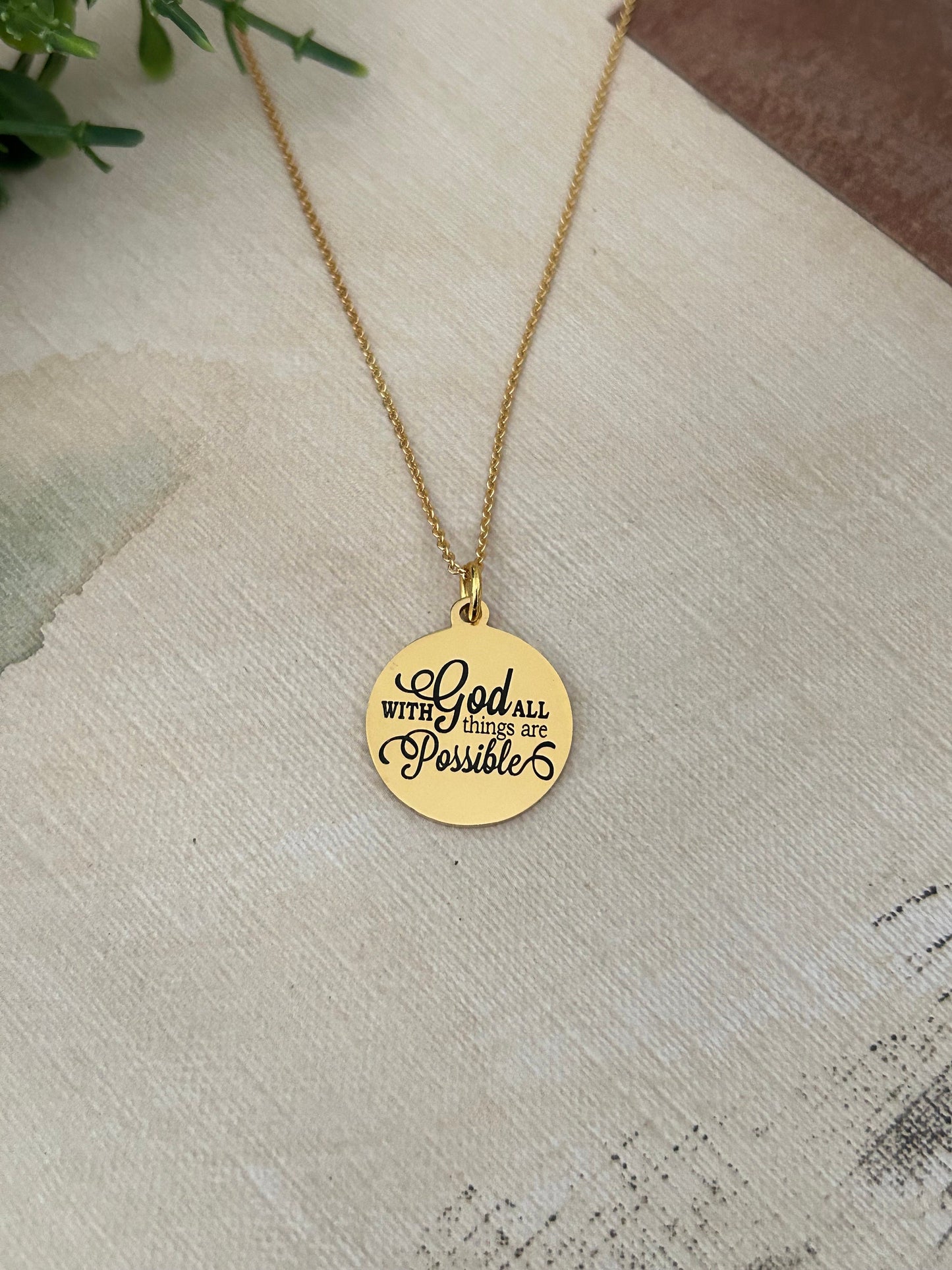 With God All Things are Possible Bible Gold Verse Necklace, Christian Gifts, Scripture Jewelry Charms, Christian Necklace , Easter, Baptism