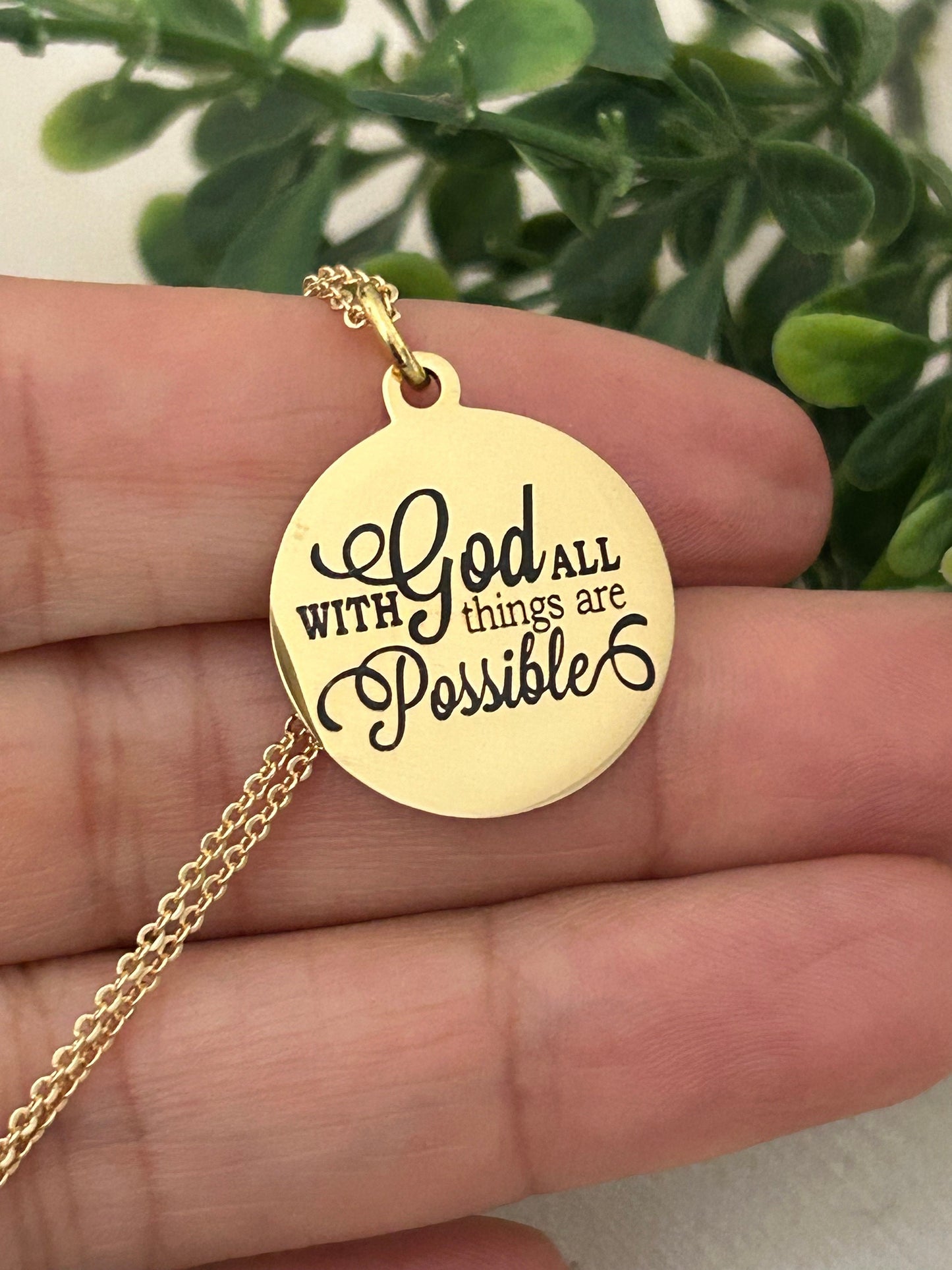 With God All Things are Possible Bible Gold Verse Necklace, Christian Gifts, Scripture Jewelry Charms, Christian Necklace , Easter, Baptism