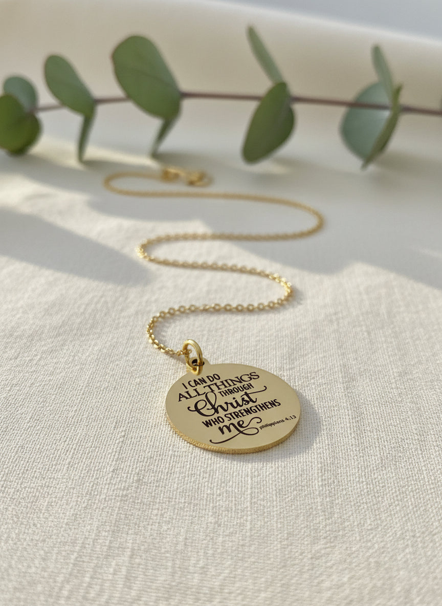 I Can Do All Things through Christ Bible Verse Necklace, Christian Gifts, Scripture Jewelry, 16K Gold Plated, Baptism Gift, Gifts for Mom