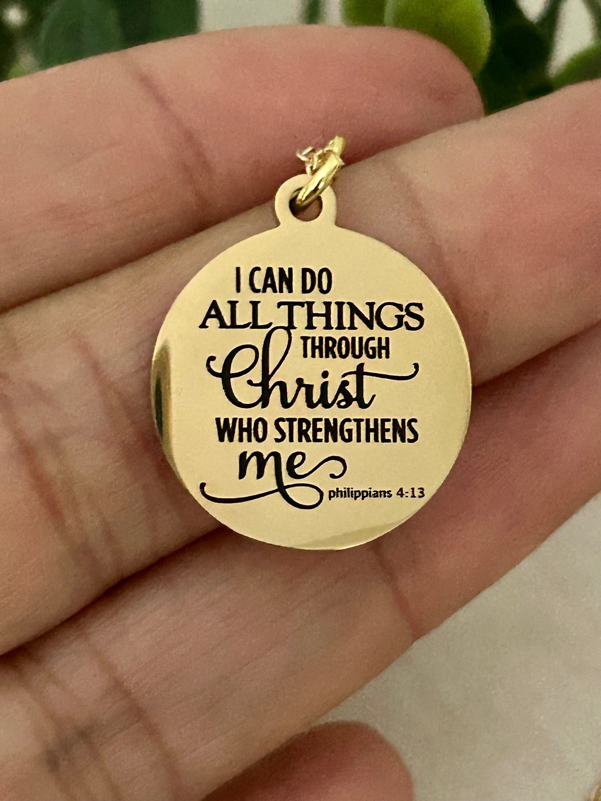 I Can Do All Things through Christ who strengthens me Bible Verse Necklace, Christian Gifts, Scripture Jewelry, 16K Gold Plated, Easter