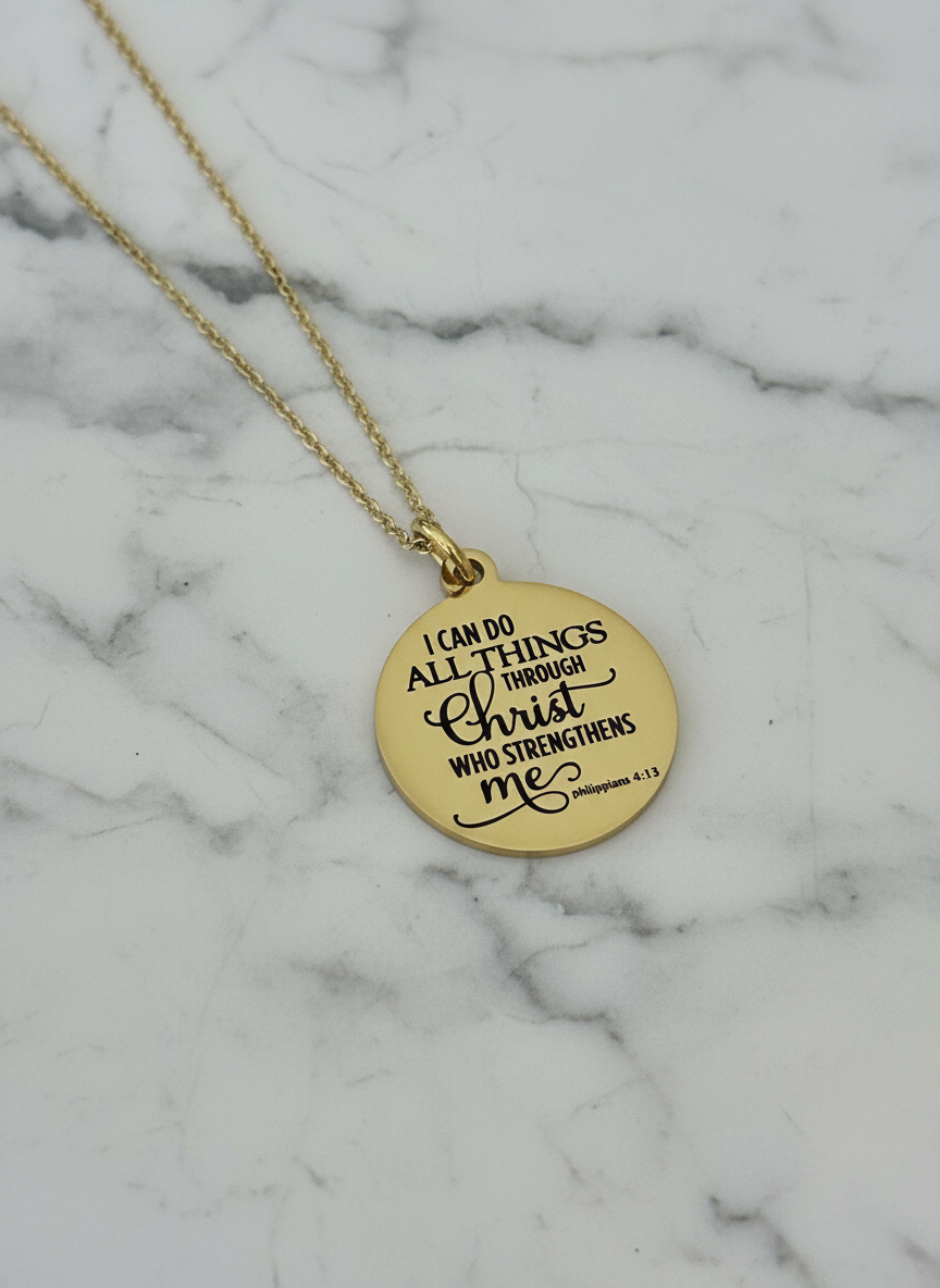 I Can Do All Things through Christ Bible Verse Necklace, Christian Gifts, Scripture Jewelry, 14K Gold Plated, Baptism Gift, Christmas Gifts