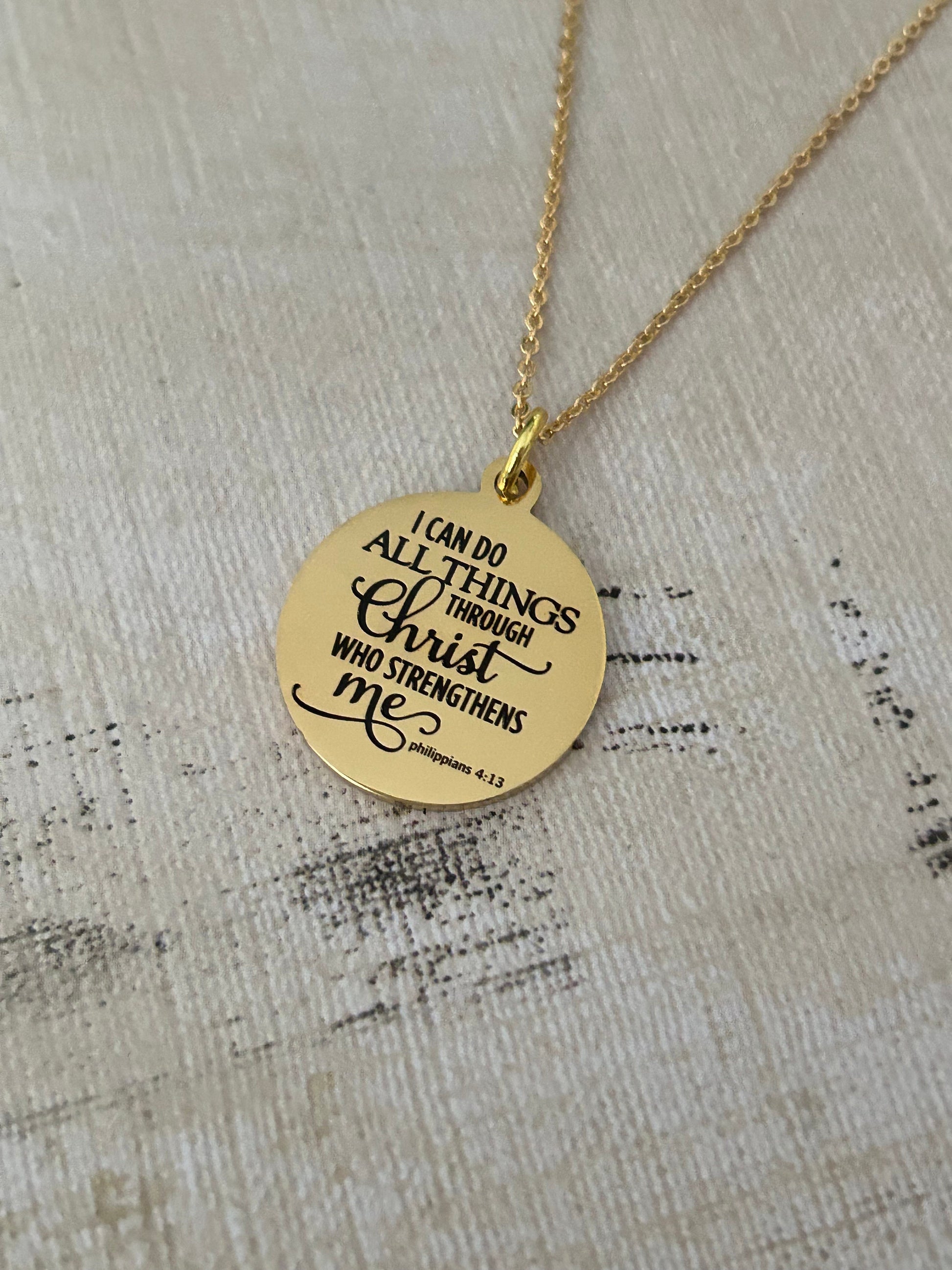 I Can Do All Things through Christ Bible Verse Necklace, Christian Gifts, Scripture Jewelry, 16K Gold Plated, Baptism Gift, Gifts for Mom