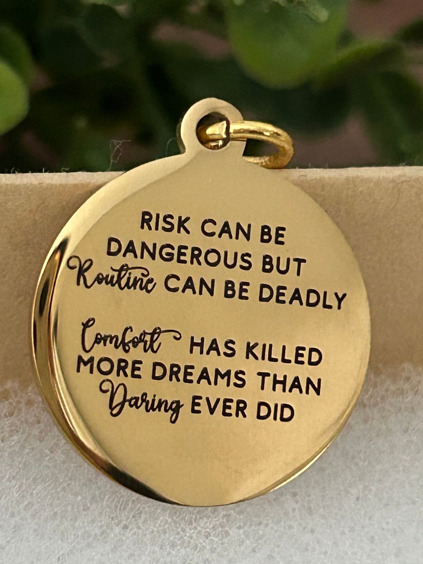 Risk Quote Necklace, 16K Gold Plated, Encouraging Motivational Gift, inspirational jewelry, Self Care Gift, No Risk No Magic,