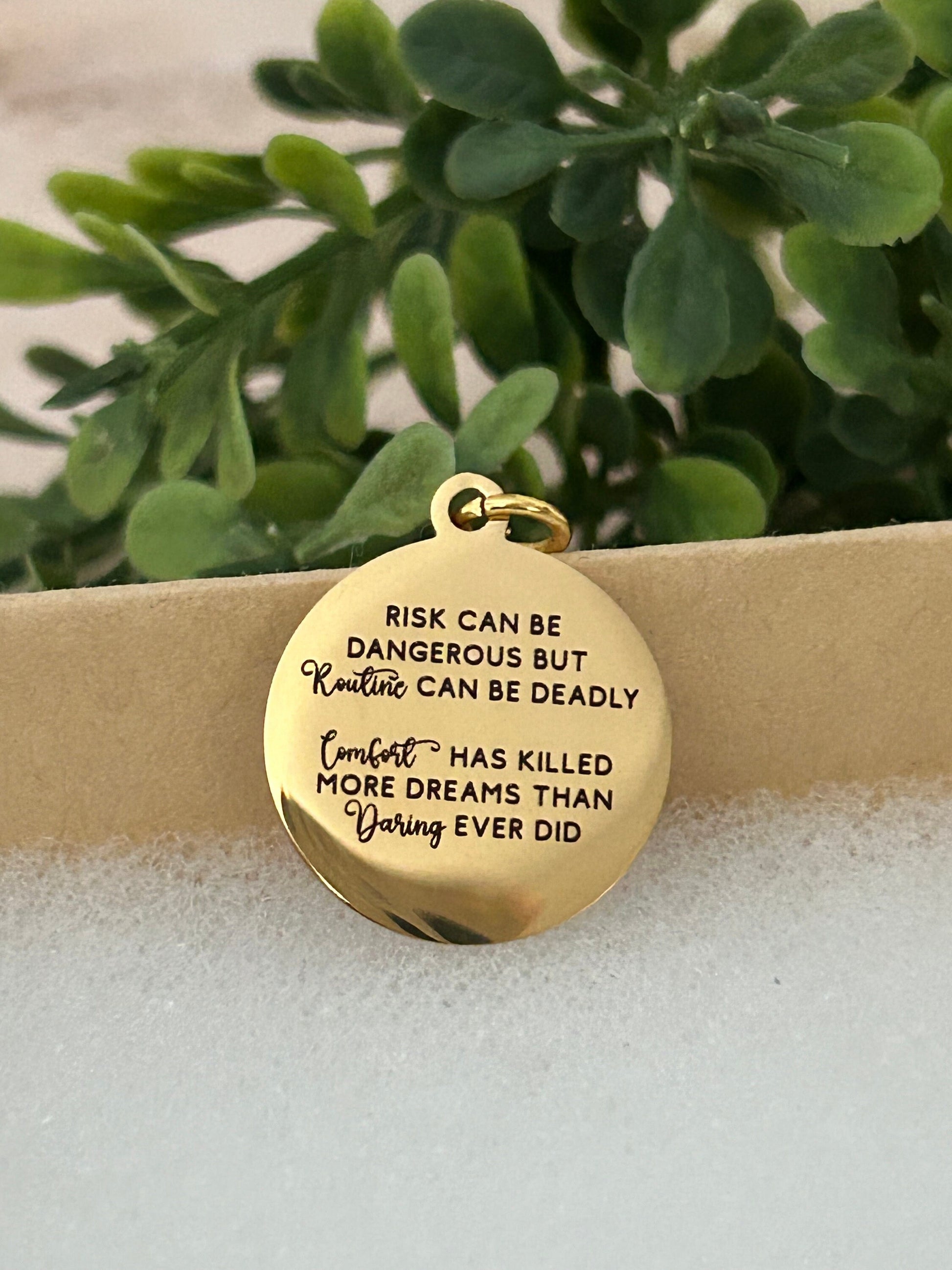 Risk Quote Necklace, 16K Gold Plated, Encouraging Motivational Gift, inspirational jewelry, Self Care Gift, No Risk No Magic,