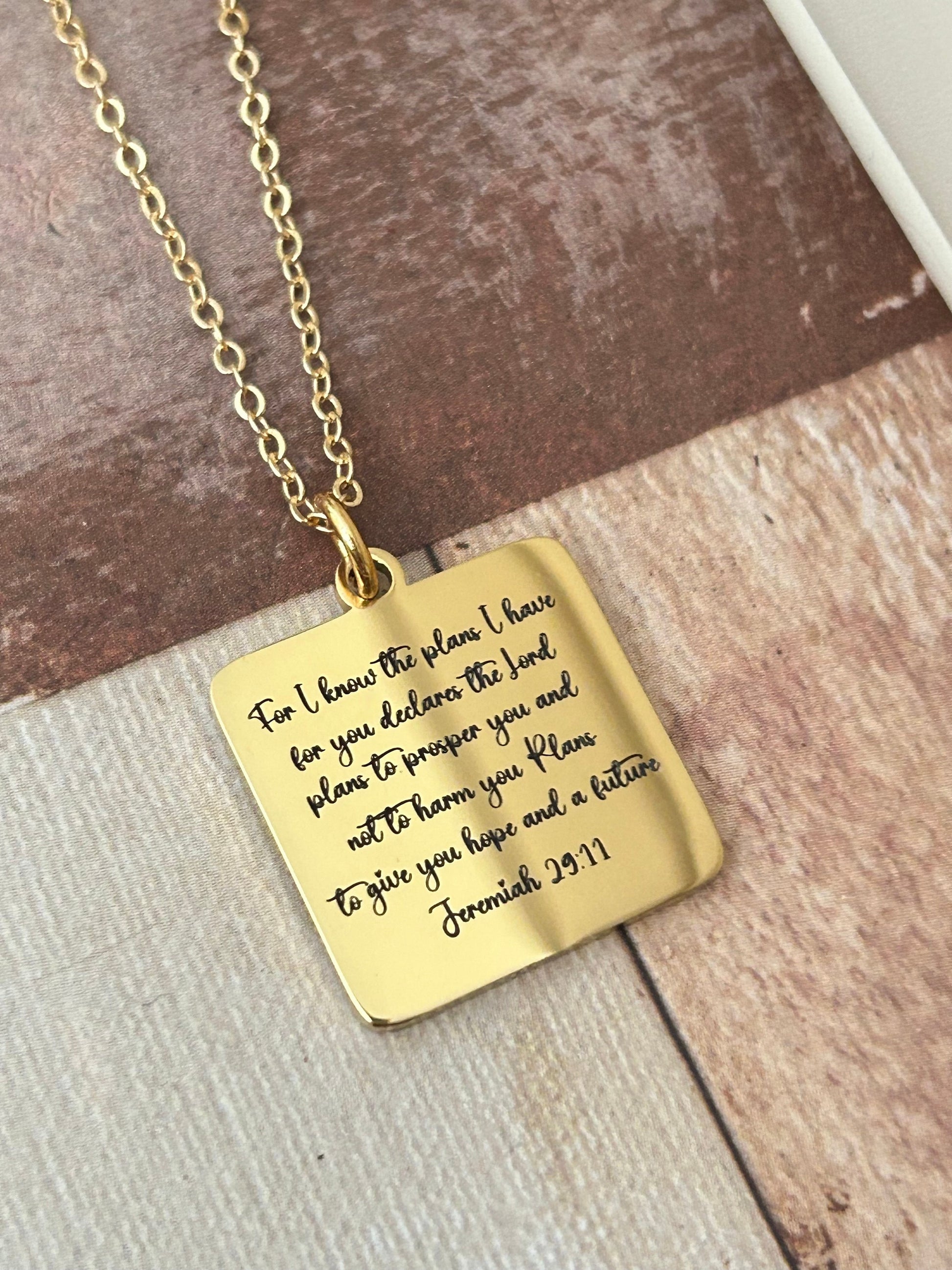 For I know the plans that I have for you bible verse Necklace Jeremiah 29:11 Gifts Christian Gifts Engraved Christian Jewelry Baptism Gifts