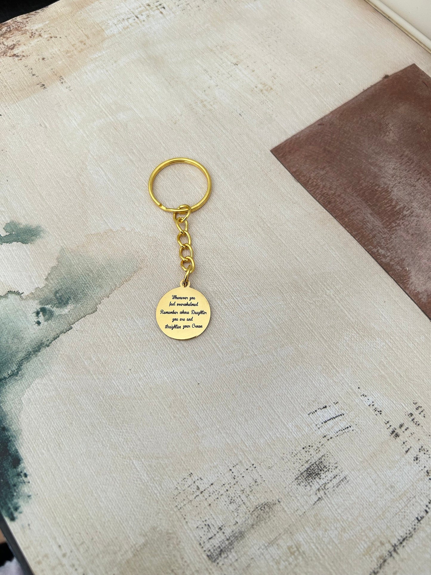 To My Daughter Straighten Your Crown 16K Gold plated Keychain, Motivational Gift, Daughter of The King Charm, gift for daughter, customize