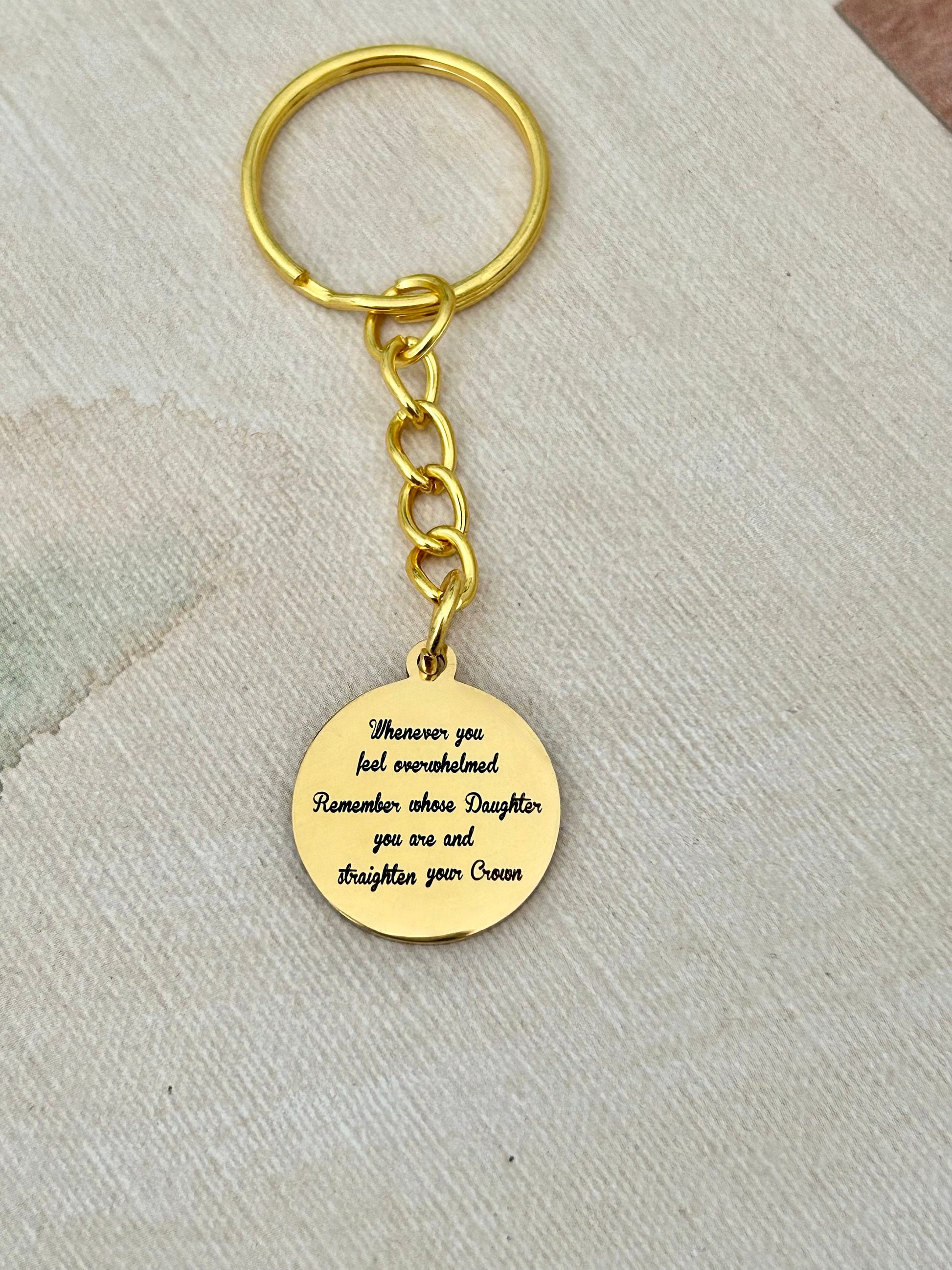 To My Daughter Straighten Your Crown 16K Gold plated Keychain, Motivational Gift, Daughter of The King Charm, gift for daughter, customize