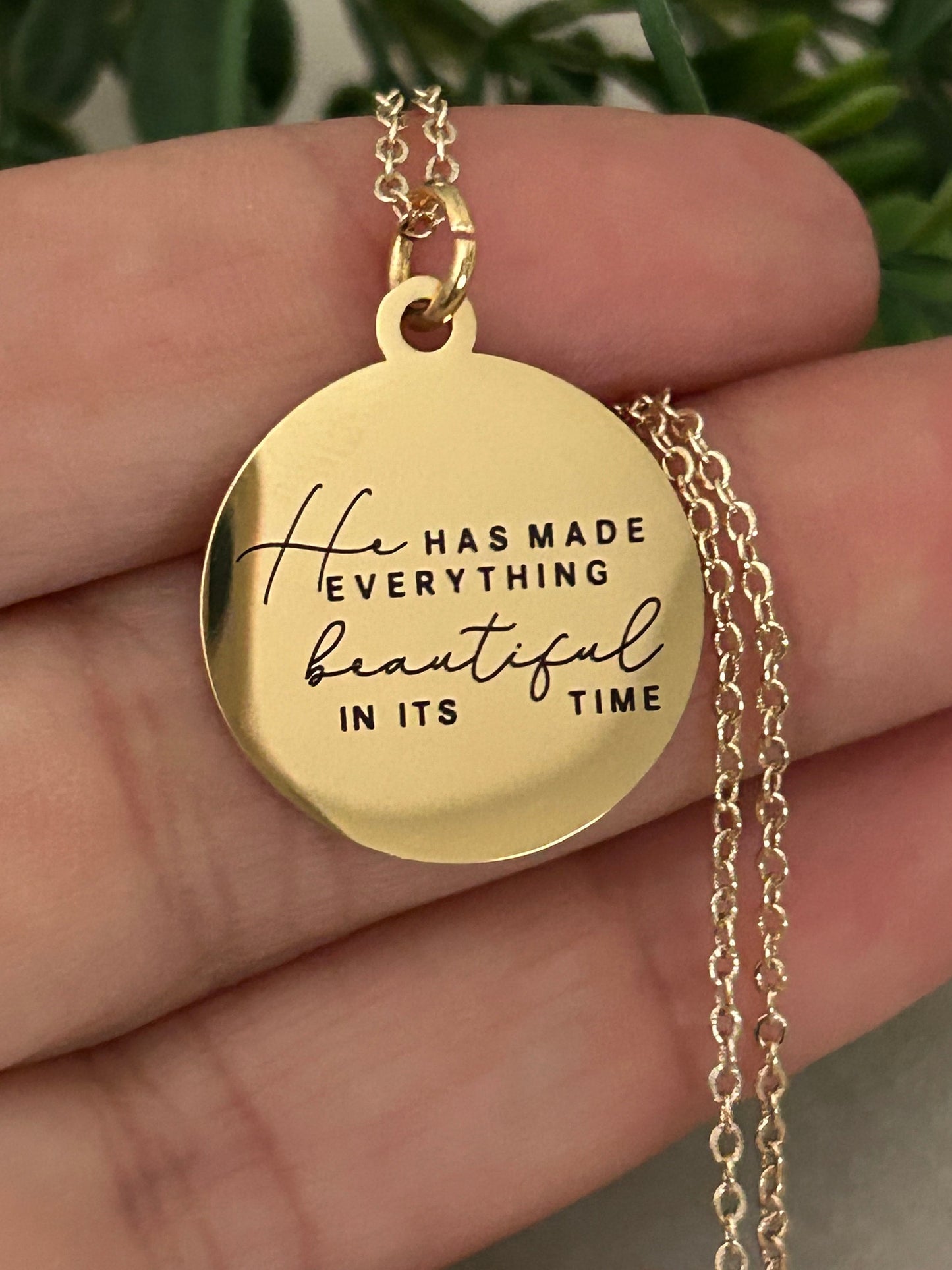 He has Made Everything Beautiful in its Time Gold Necklace, Bible Verse Jewelry, Christian Gifts, Scripture Quote Necklace, faith charms