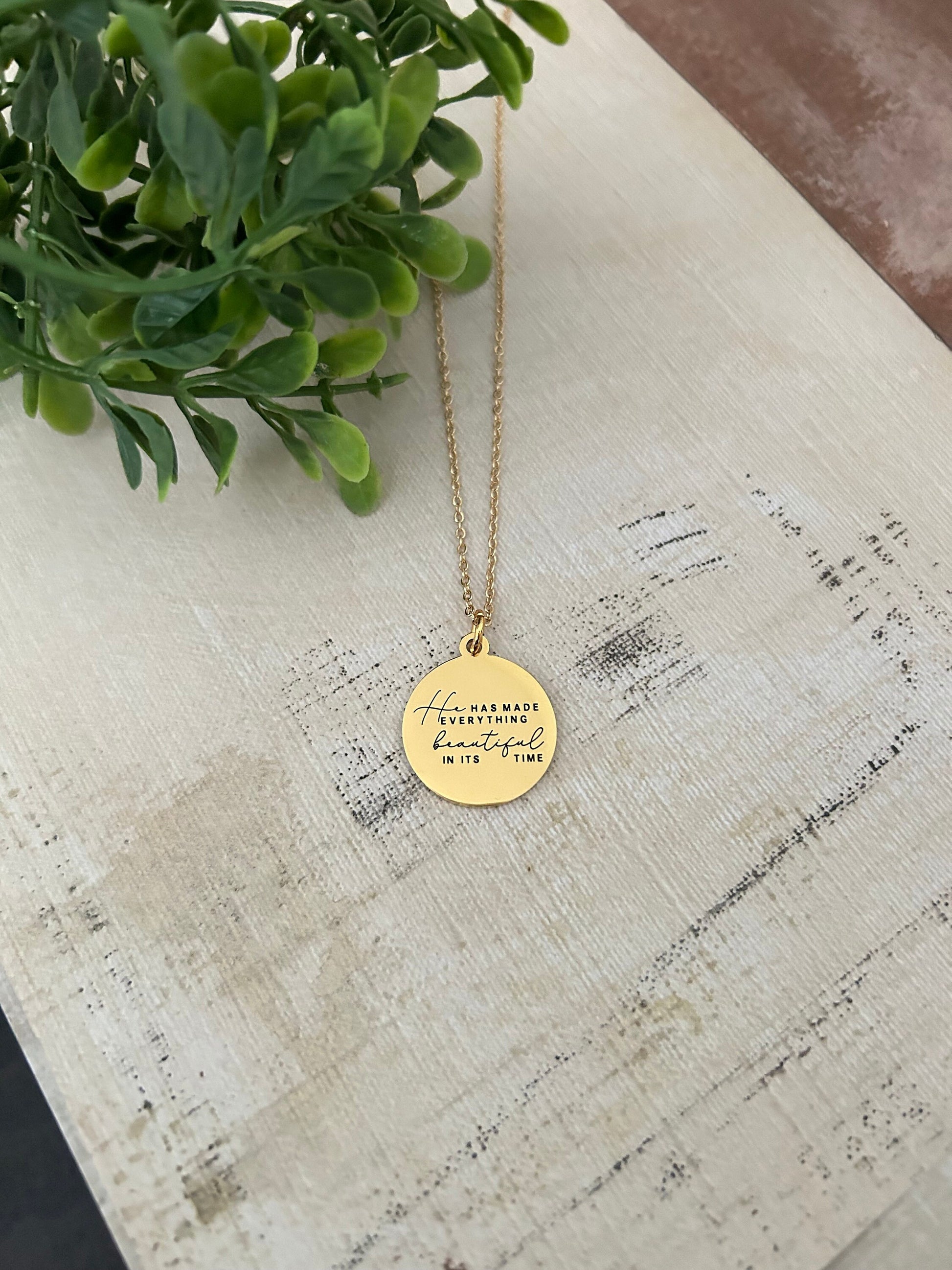 He has Made Everything Beautiful in its Time Gold Necklace, Bible Verse Jewelry, Christian Gifts, Scripture Quote Necklace, faith charms