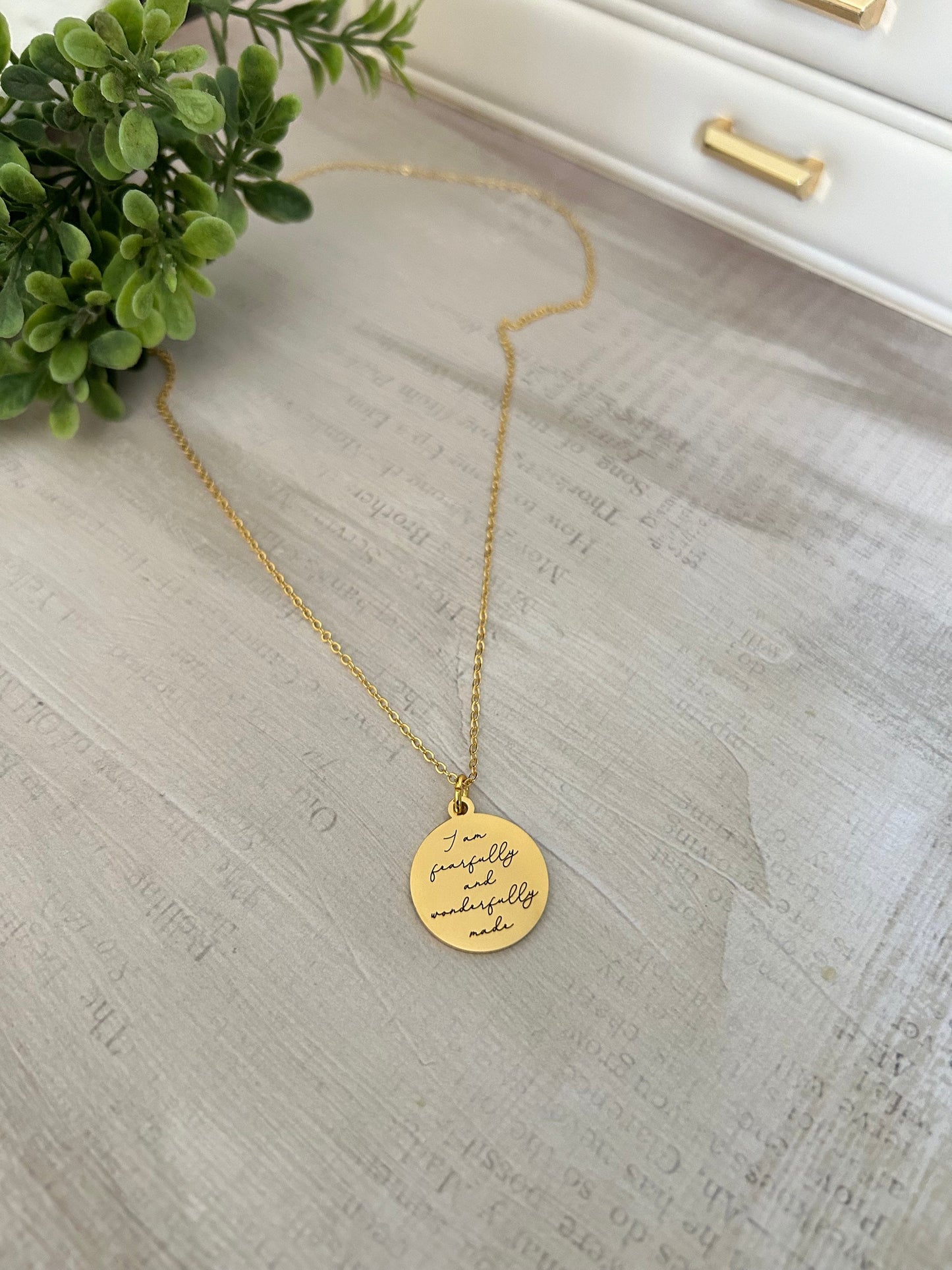 Personalized Bible Verse Gold Square or Disc Necklace, Christian Jewelry, Faith Necklace, Scripture Quote Pendant, Baptism, Christian Gifts