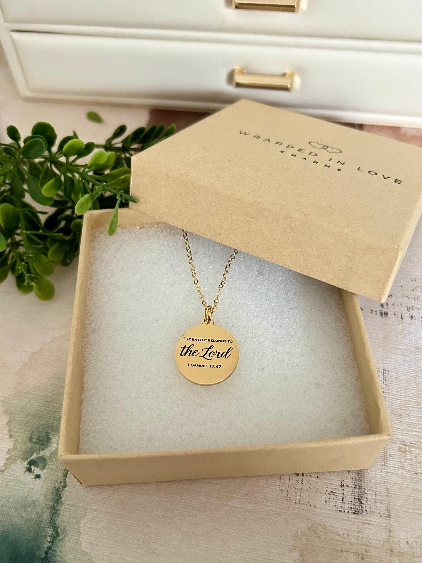 The Battle Belongs To The Lord Bible Verse Necklace, 1 Samuel 17:47, Christian Gifts, Personalized Necklace