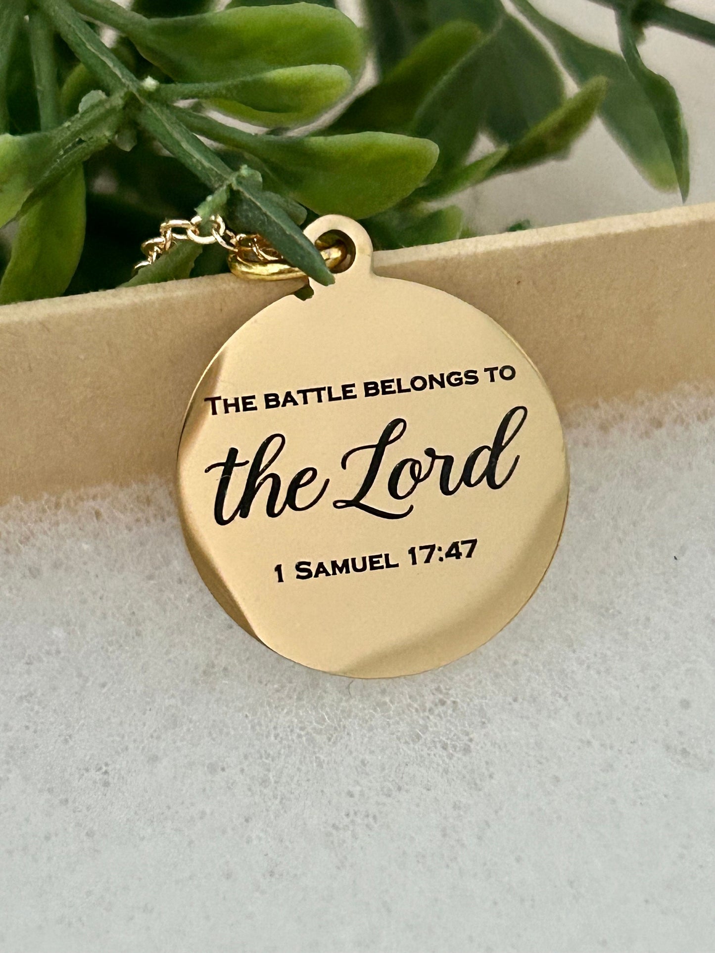 The Battle belongs to The Lord Bible Verse Gold Necklace, Christian Gifts, Scripture Jewelry, Personalized Quote Necklace, 1 Samuel 17:47