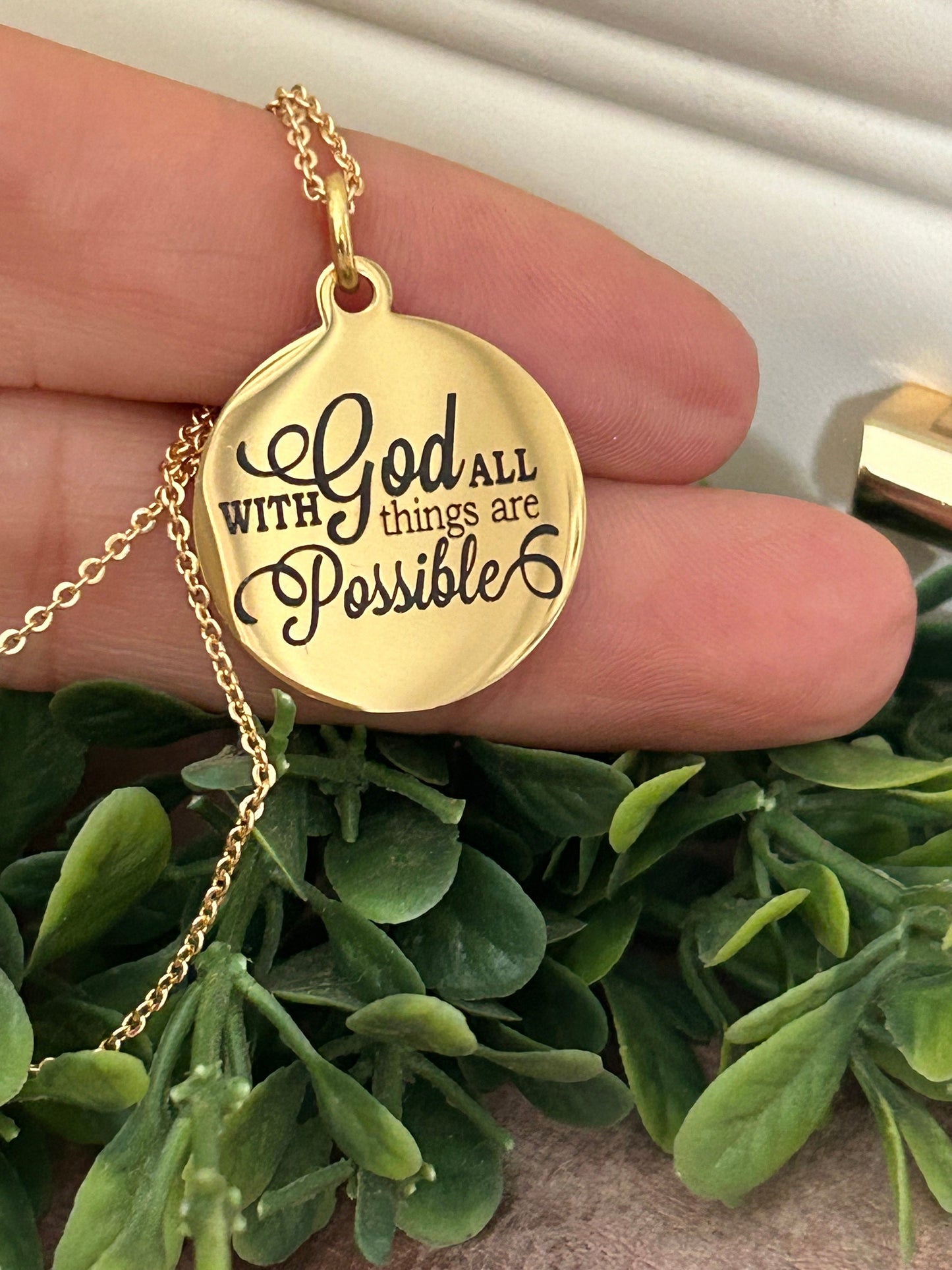 With God All Things are Possible Bible Gold Verse Necklace, Christian Gifts, Scripture Jewelry Charms, Christian Necklace , Easter, Baptism