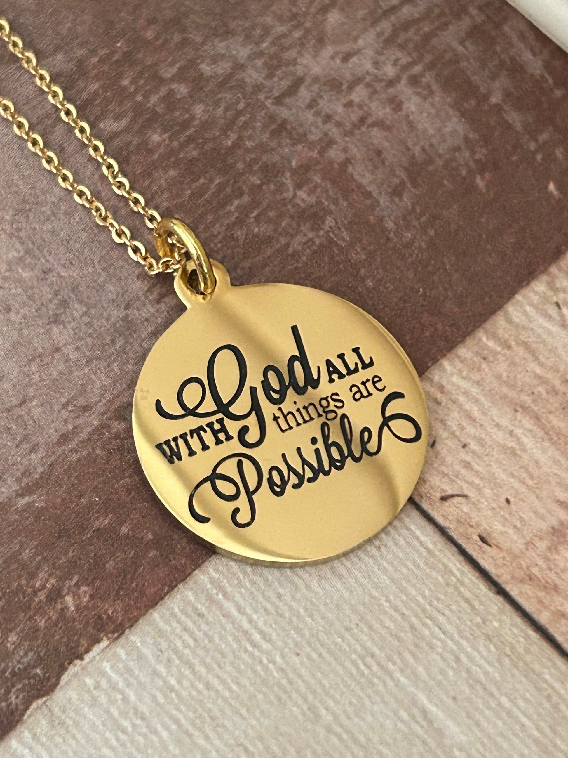 Gold Bible Verse Necklace: Christian Scripture Jewelry Gift With God All Things are Possible