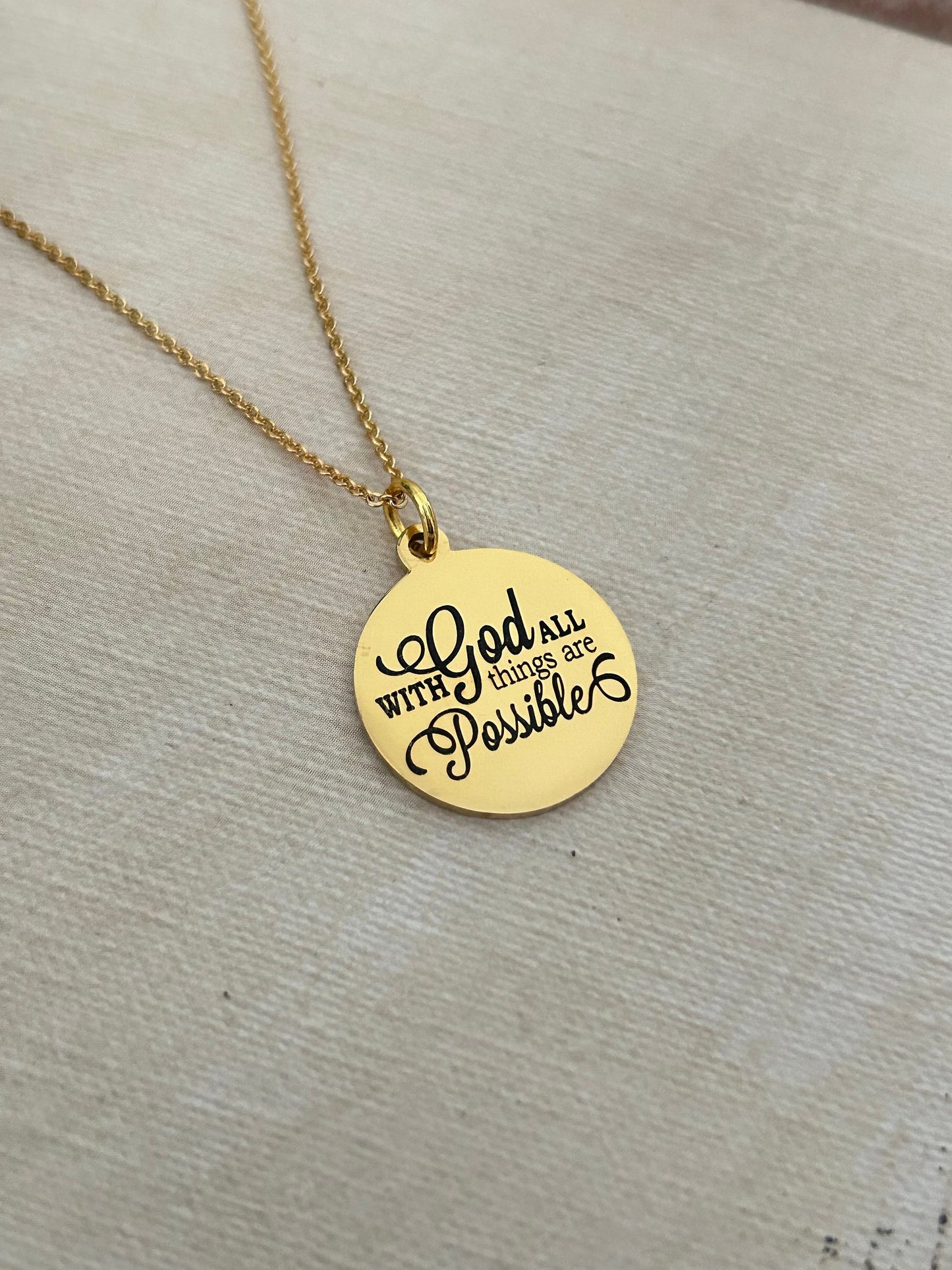 With God All Things are Possible Bible Gold Verse Necklace, Christian Gifts, Scripture Jewelry Charms, Christian Necklace , Easter, Baptism