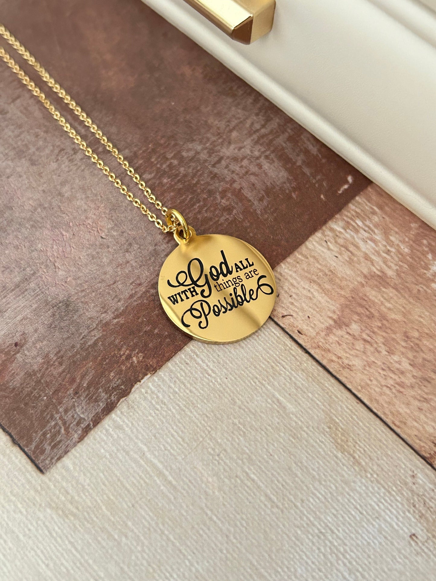 With God All Things are Possible Bible Gold Verse Necklace, Christian Gifts, Scripture Jewelry Charms, Christian Necklace , Easter, Baptism