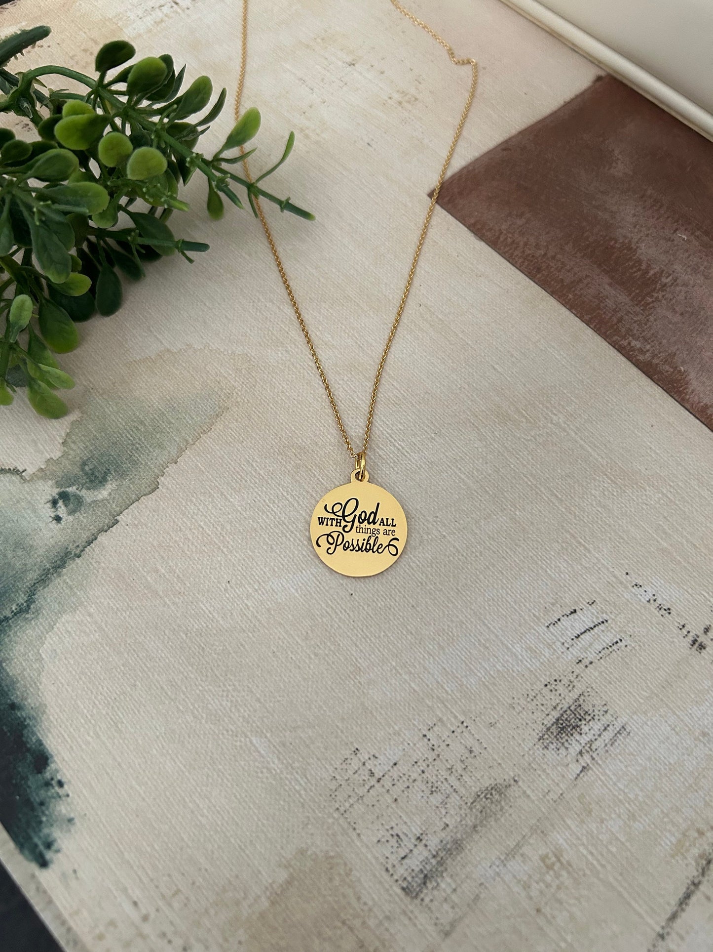 With God All Things are Possible Bible Gold Verse Necklace, Christian Gifts, Scripture Jewelry Charms, Christian Necklace , Easter, Baptism