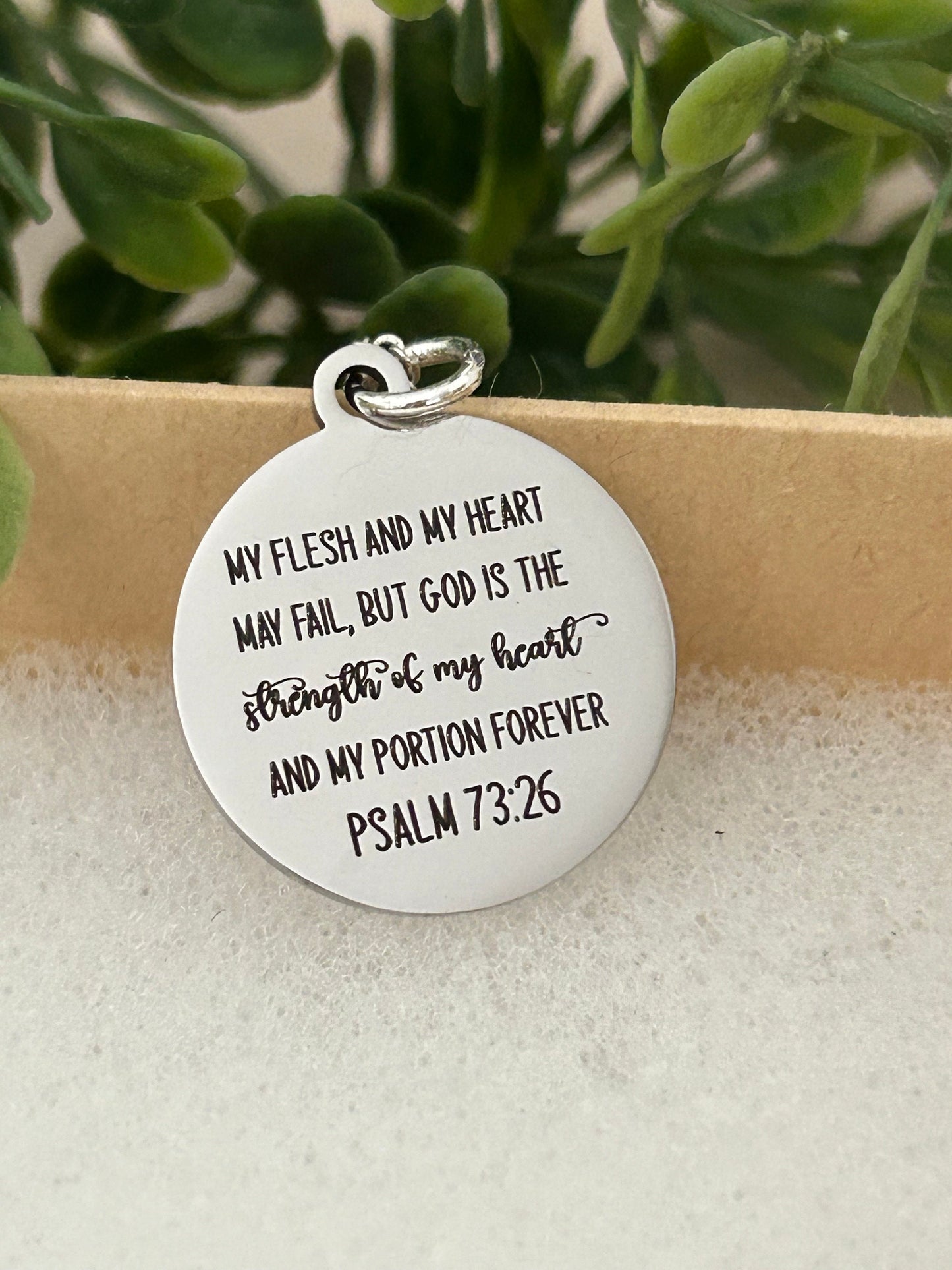 Psalm 73:26 Gold Disc Necklace, Christian Scripture Jewelry