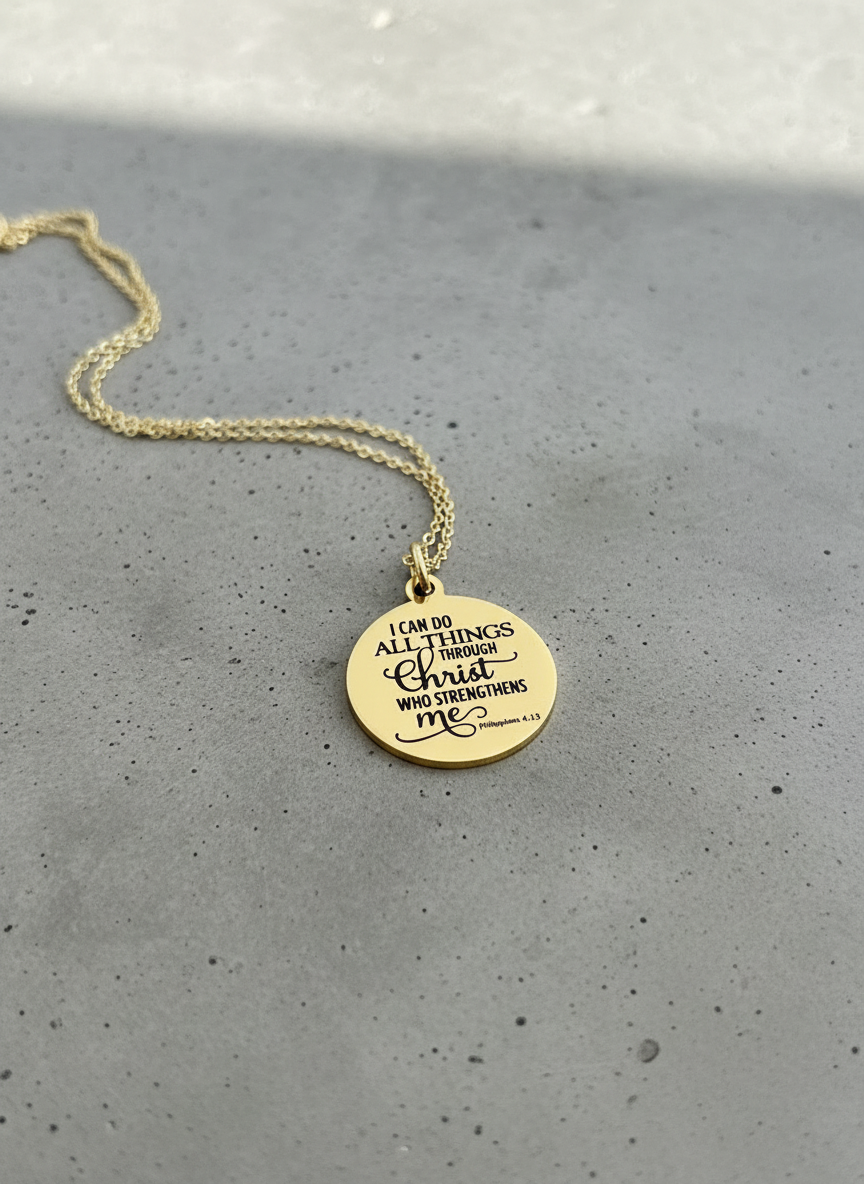 I Can Do All Things through Christ Bible Verse Necklace, Christian Gifts, Scripture Jewelry, 14K Gold Plated, Baptism Gift, Christmas Gifts