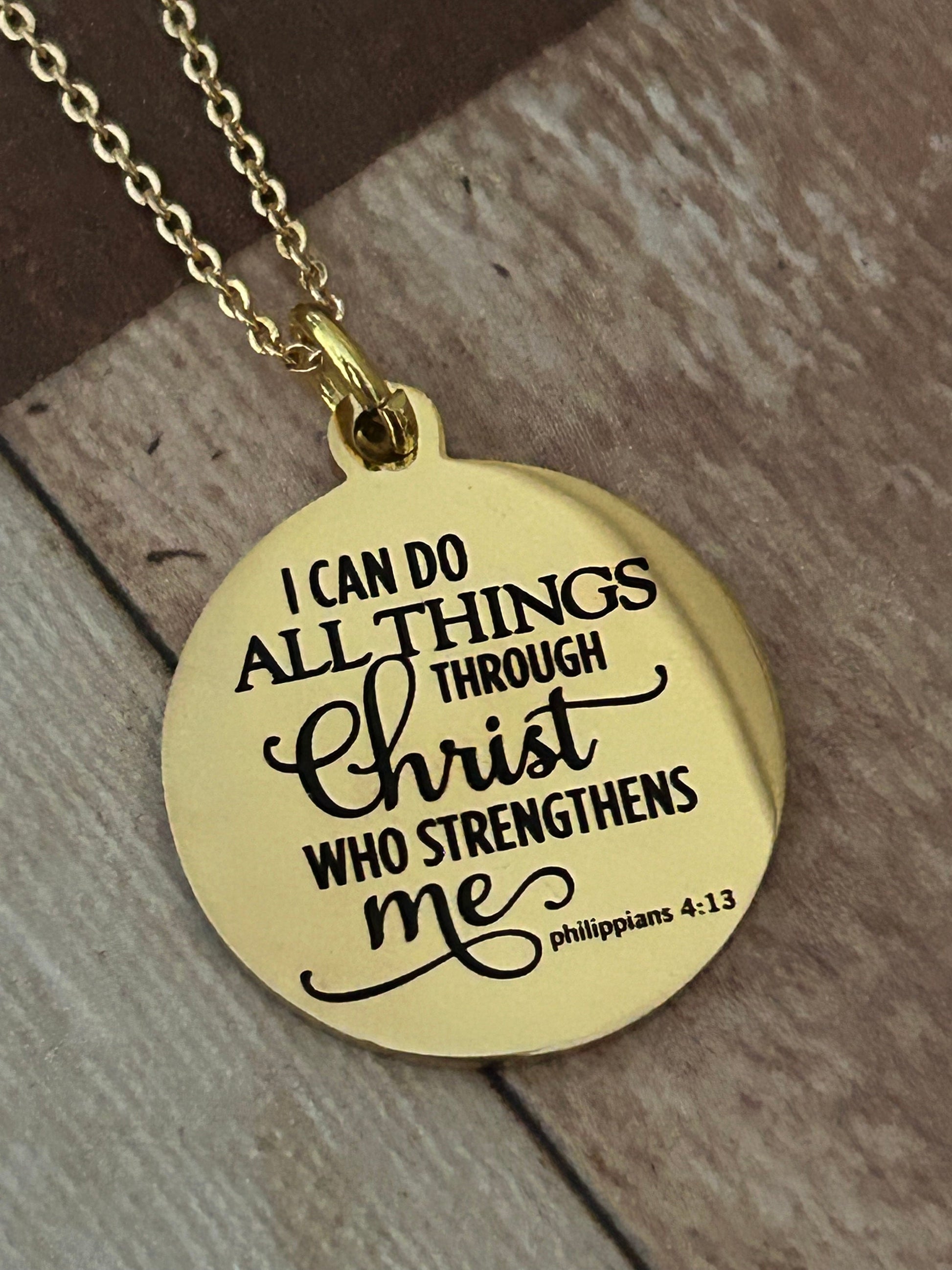 I Can Do All Things through Christ Bible Verse Necklace, Christian Gifts, Scripture Jewelry, 16K Gold Plated, Baptism Gift, Gifts for Mom