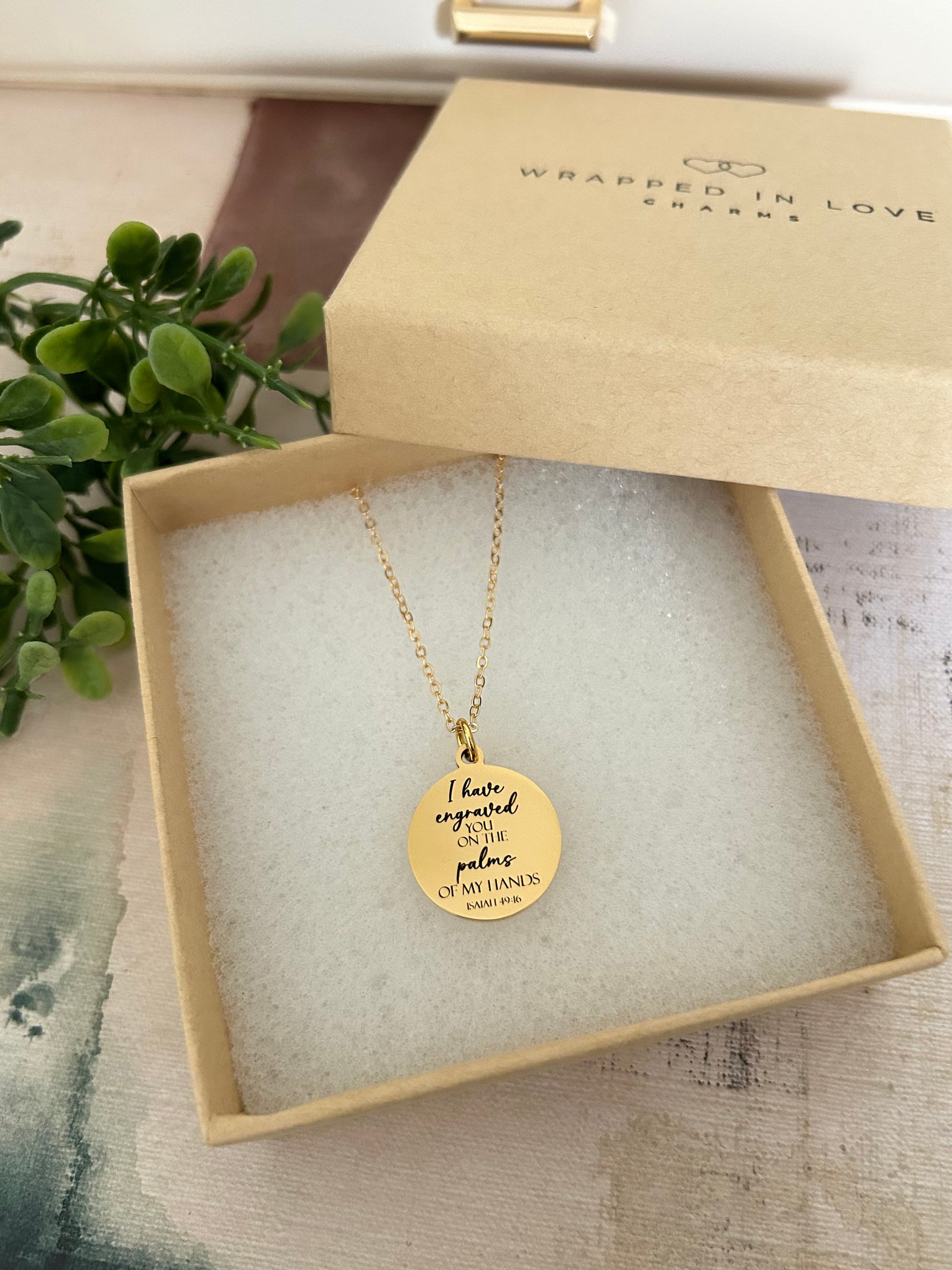 Isaiah 49:16 Bible Verse Necklace, I have engraved you on the palms of my Hands, Christian Gifts, Scripture Jewelry, Religious Gift, Baptism