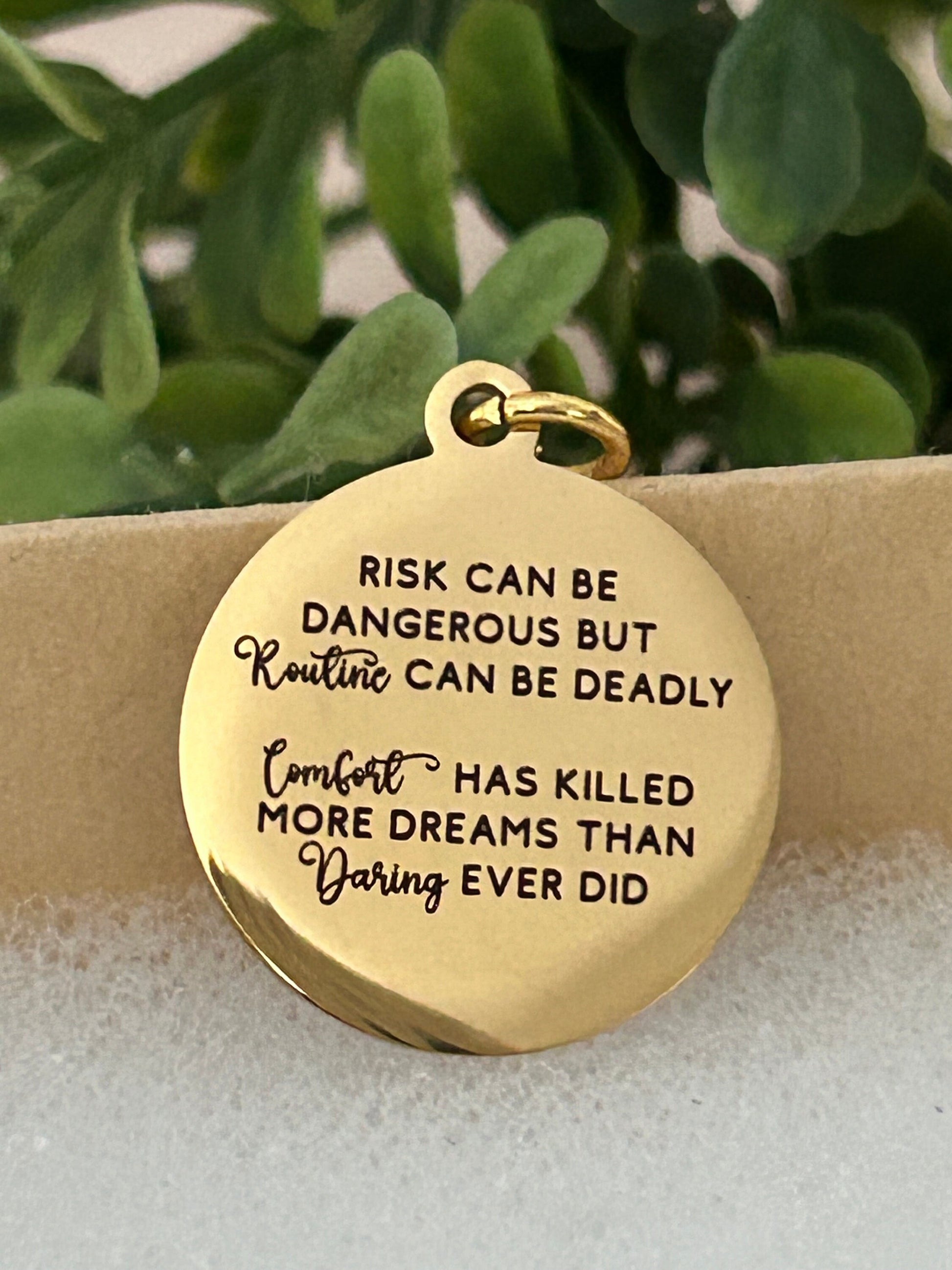 Risk Quote Necklace, 16K Gold Plated, Encouraging Motivational Gift, inspirational jewelry, Self Care Gift, No Risk No Magic,