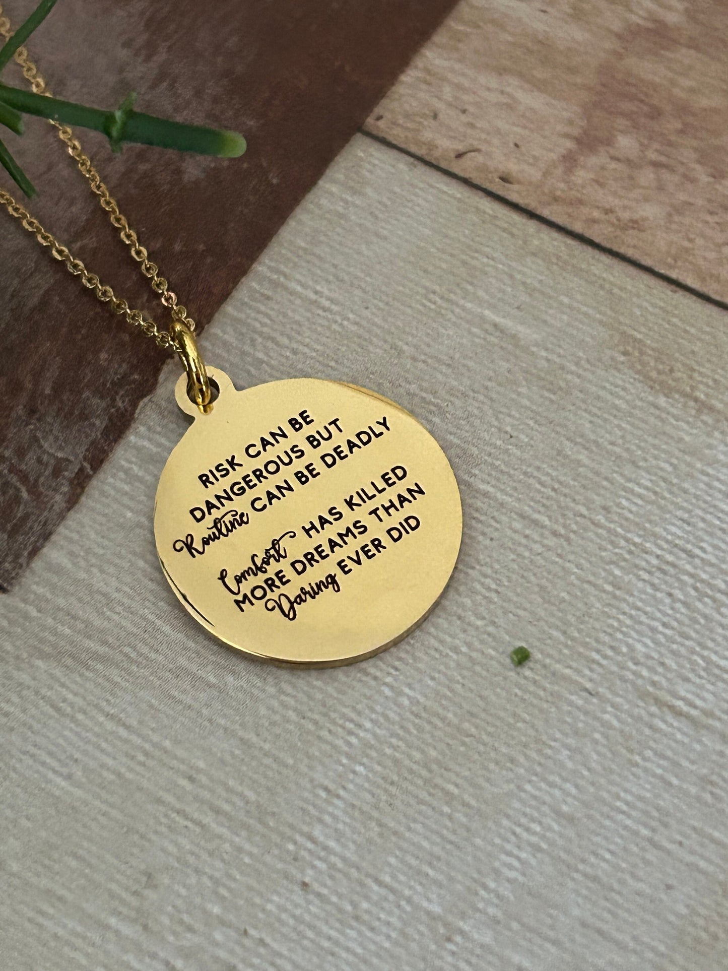 Risk Quote Necklace, 16K Gold Plated, Encouraging Motivational Gift, inspirational jewelry, Self Care Gift, No Risk No Magic,