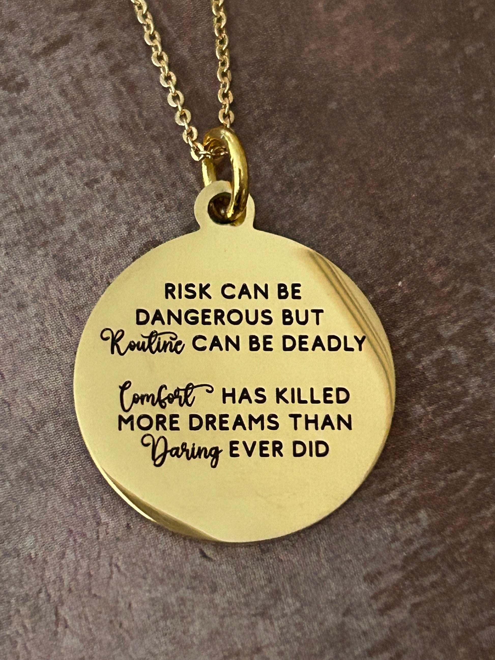 Risk Quote Necklace, 16K Gold Plated, Encouraging Motivational Gift, inspirational jewelry, Self Care Gift, No Risk No Magic,