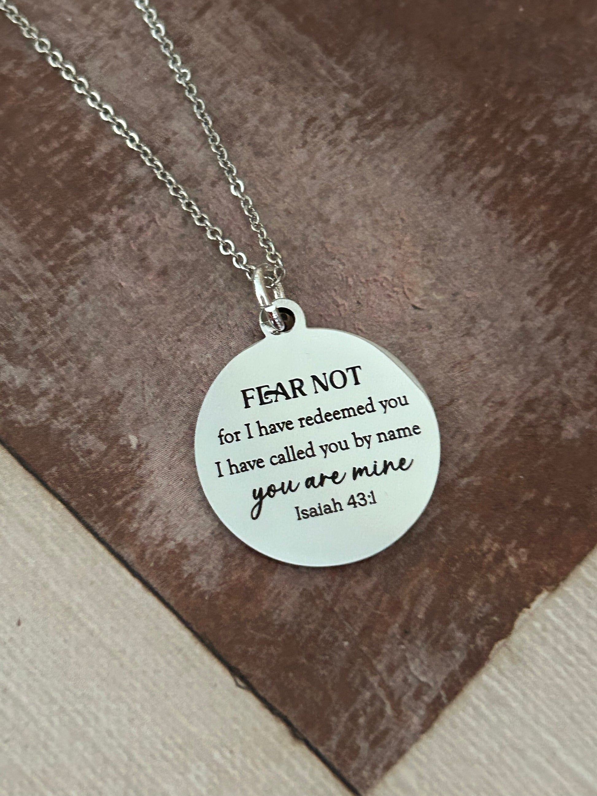 Fear not for I have redeemed you Bible Verse Silver Necklace, Isaiah 43:1, Christian Jewelry Gifts, Scripture Personalized engraved Necklace