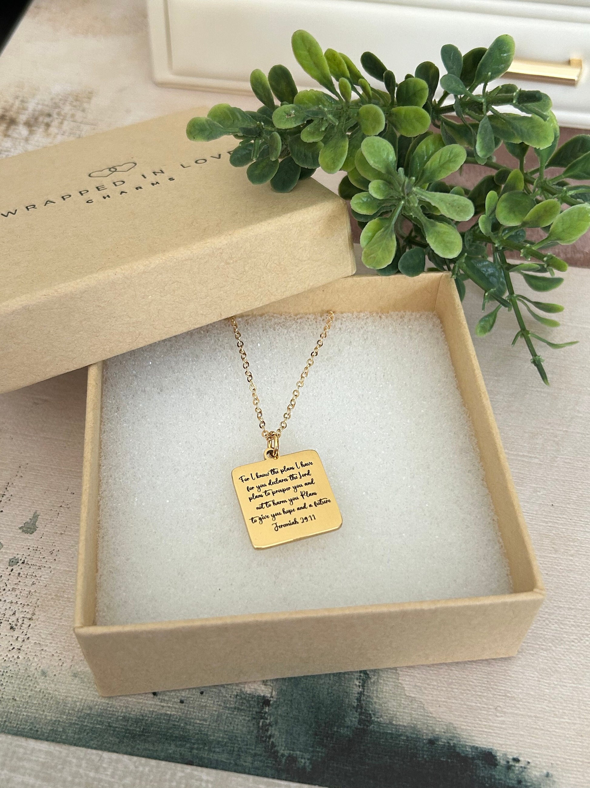 For I know the plans that I have for you Bible Verse Gold Necklace, Christian Gifts, Scripture Jewelry, Jeremiah 29:11, Mothers Day Necklace