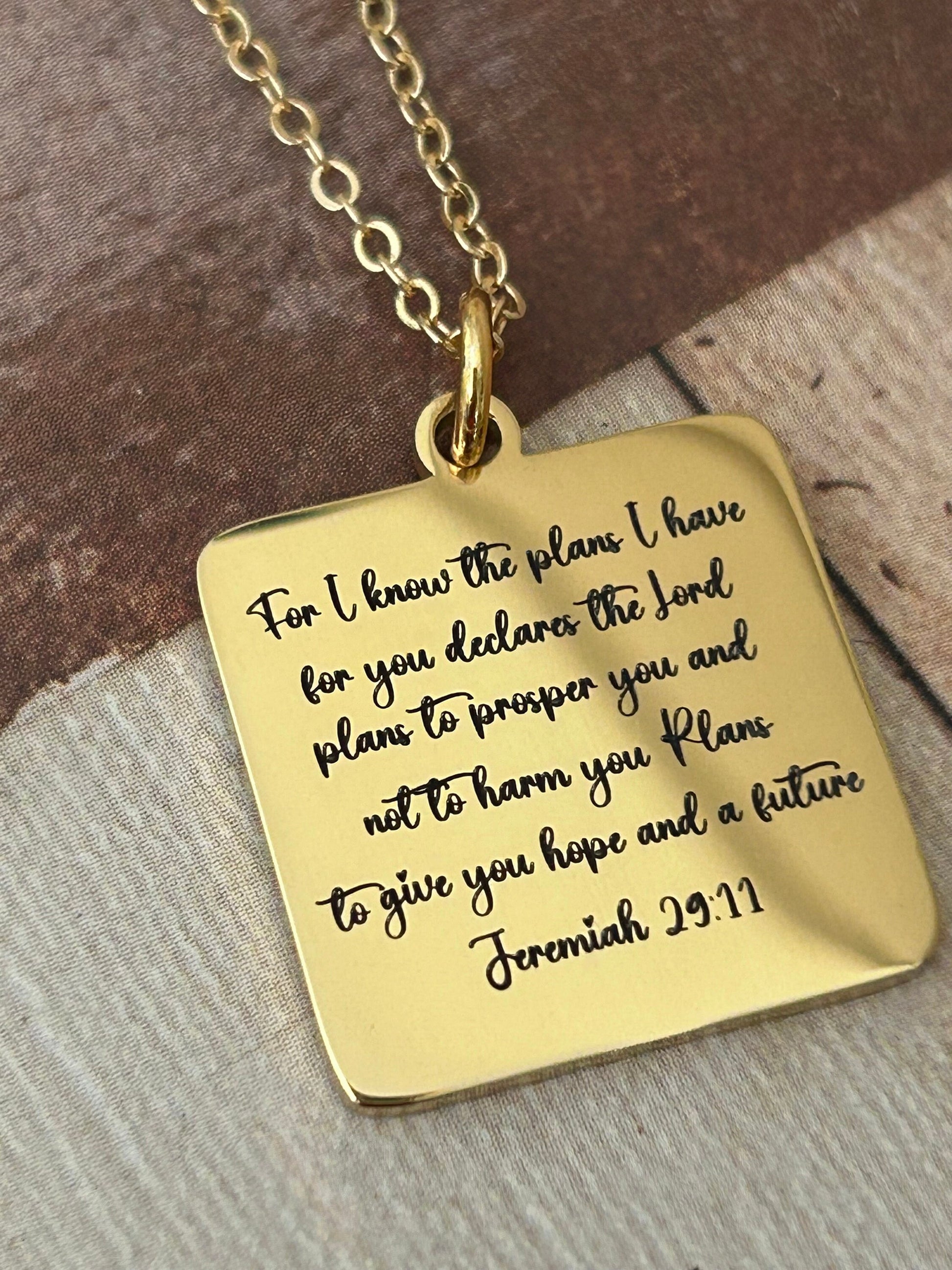 For I know the plans that I have for you Bible Verse Gold Necklace, Christian Gifts, Scripture Jewelry, Jeremiah 29:11, Mothers Day Necklace