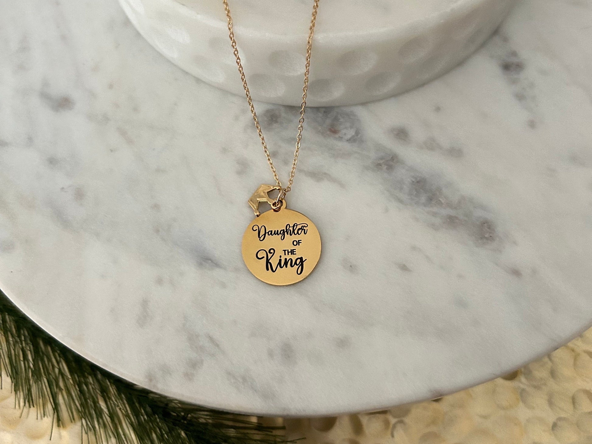 Daughter of The King Gold Necklace, Christian Gifts, Scripture Necklace, Gift for Daughter, Crown Charm Necklace, Mothers Day Gift, Baptism