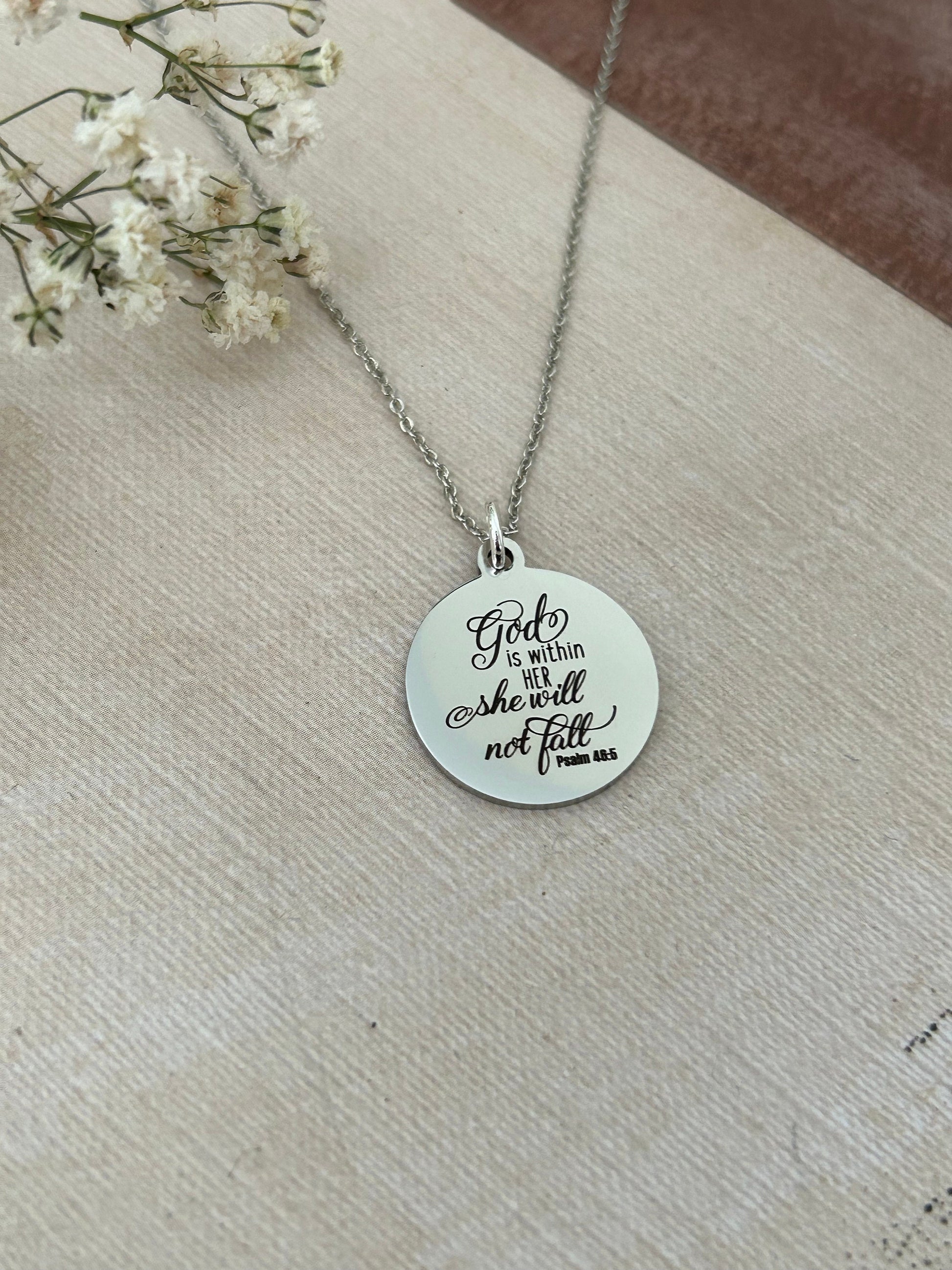 God is within her Bible Verse Necklace, Psalm 46:5, Christian Jewelry, Christian Gifts for Women, Scripture Necklace, Affirmation Baptism