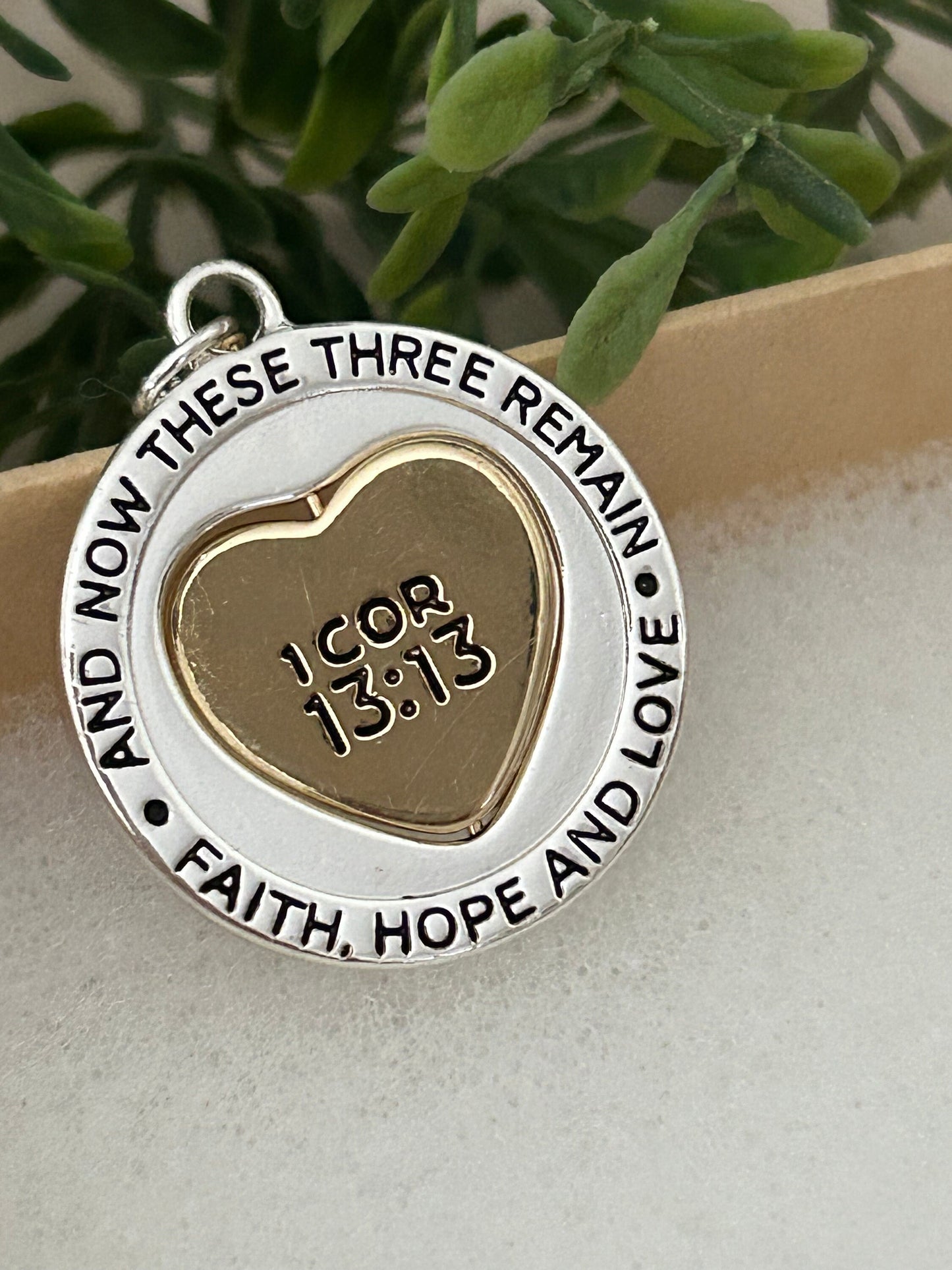 But the greatest of these is Love Bible Verse Spinner Necklace, Christian Gifts Jewelry, Motivational Scripture Charms, Faith Hope and Love