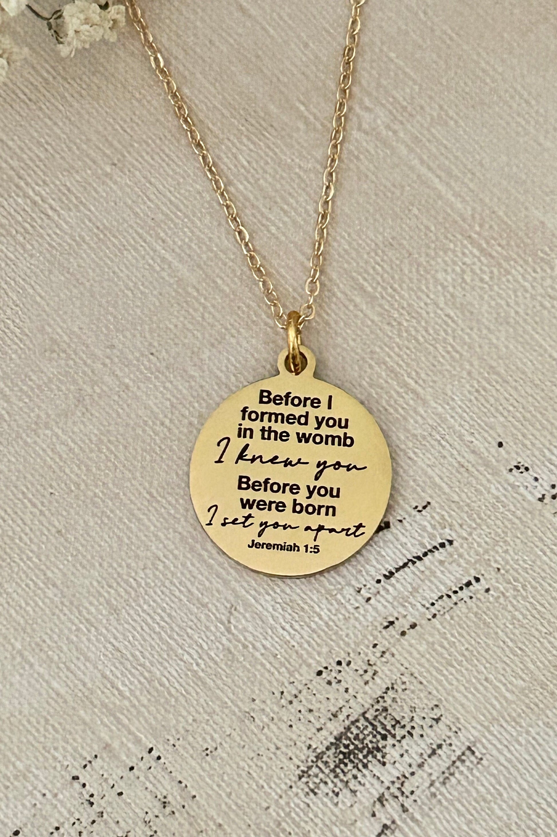 Before I formed you in the womb I knew you bible verse Necklace, 16K Gold plated, Scripture Jewelry, Christian Gifts, Jeremiah 1:5, Mom Gift