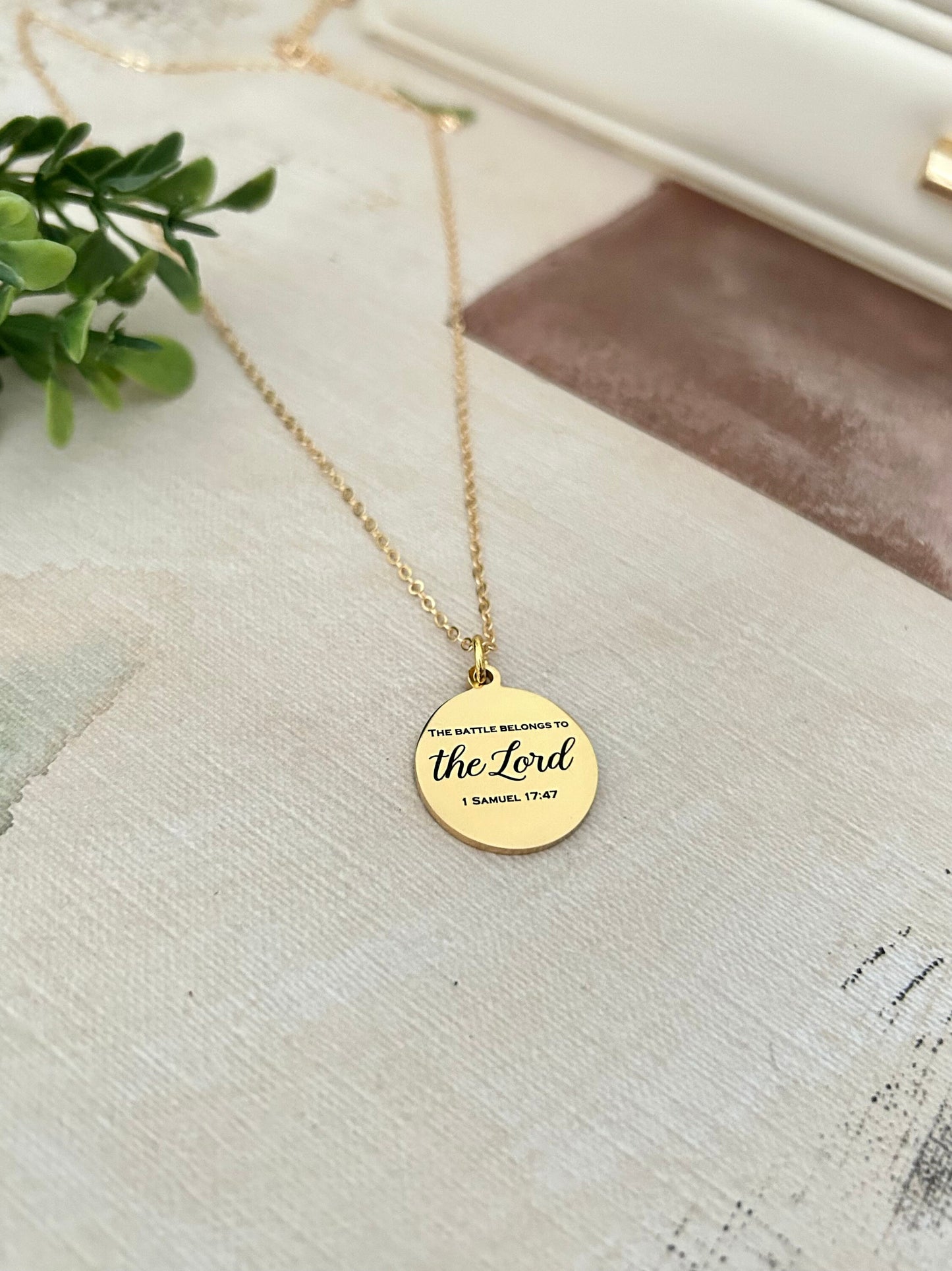 The Battle Belongs To The Lord Bible Verse Necklace, 1 Samuel 17:47, Christian Gifts, Personalized Necklace
