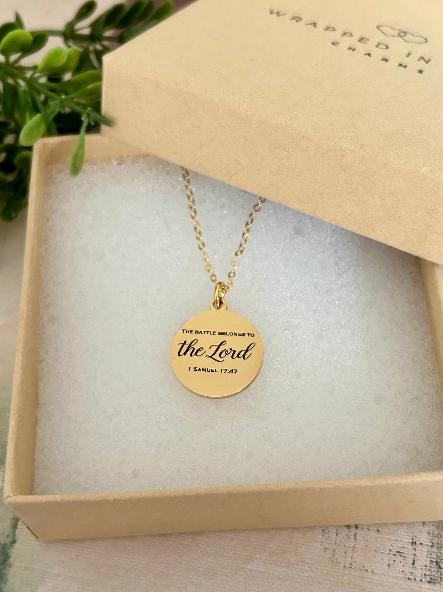 The Battle Belongs To The Lord Bible Verse Necklace, 1 Samuel 17:47, Christian Gifts, Personalized Necklace