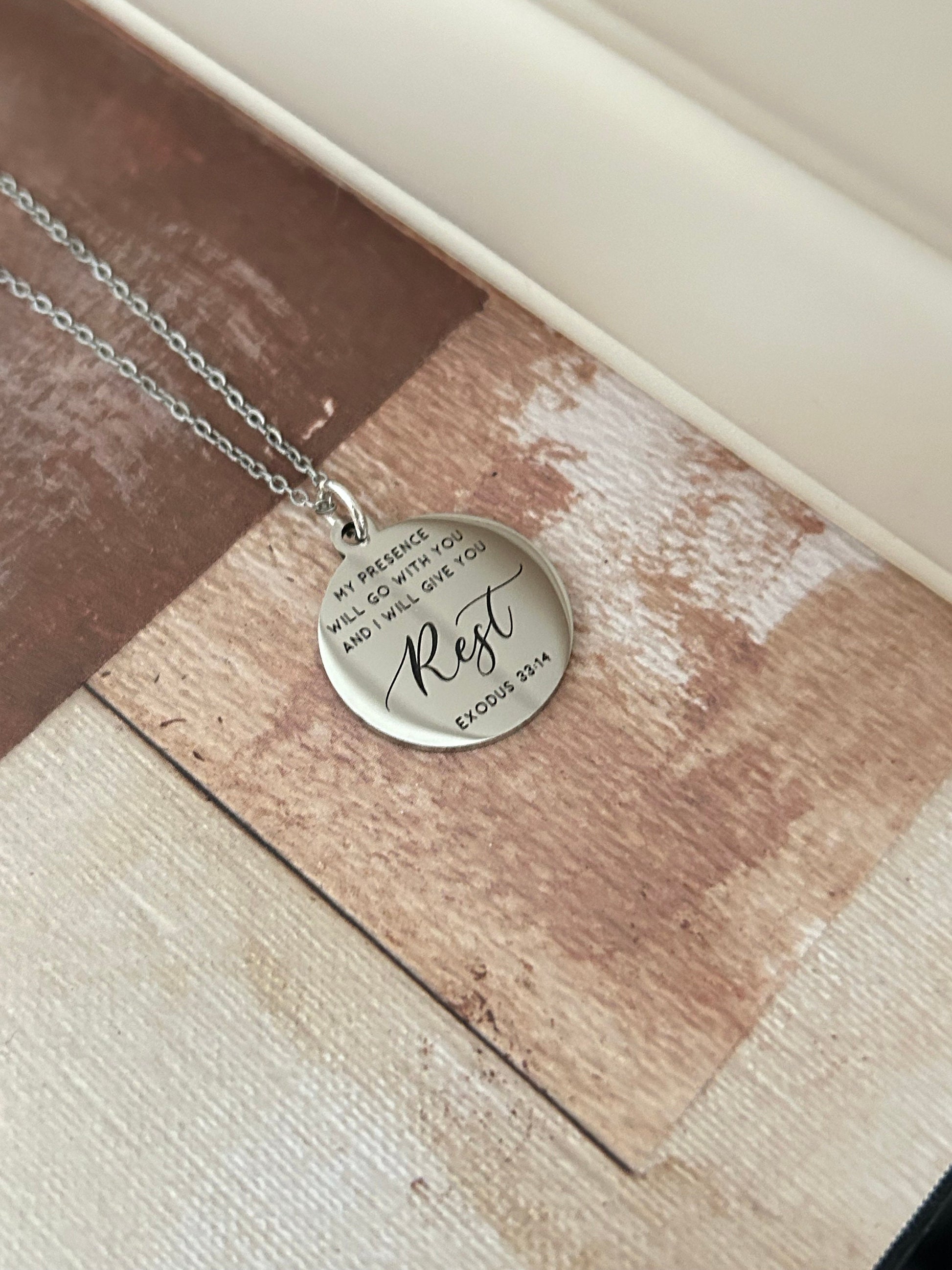 My Presence will go with you bible verse Necklace, Farewell Gift, Christian Gifts, Exodus 33:14, Goodbye Gift, Missionary Gifts, LDS Gifts