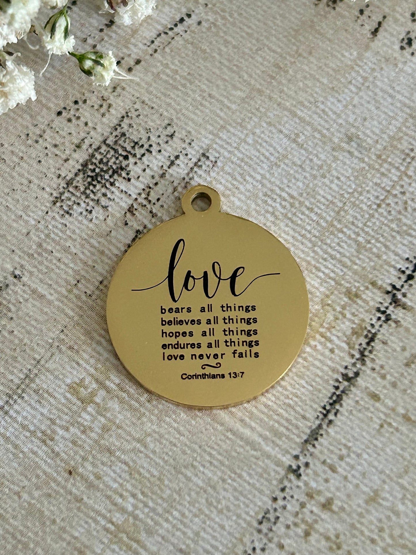 Love Never Fails Bible Verse Necklace, Christian Gifts, Scripture Necklace, Mothers Day Gift, Wedding Gift, Love Jewelry, Corinthians 13:7